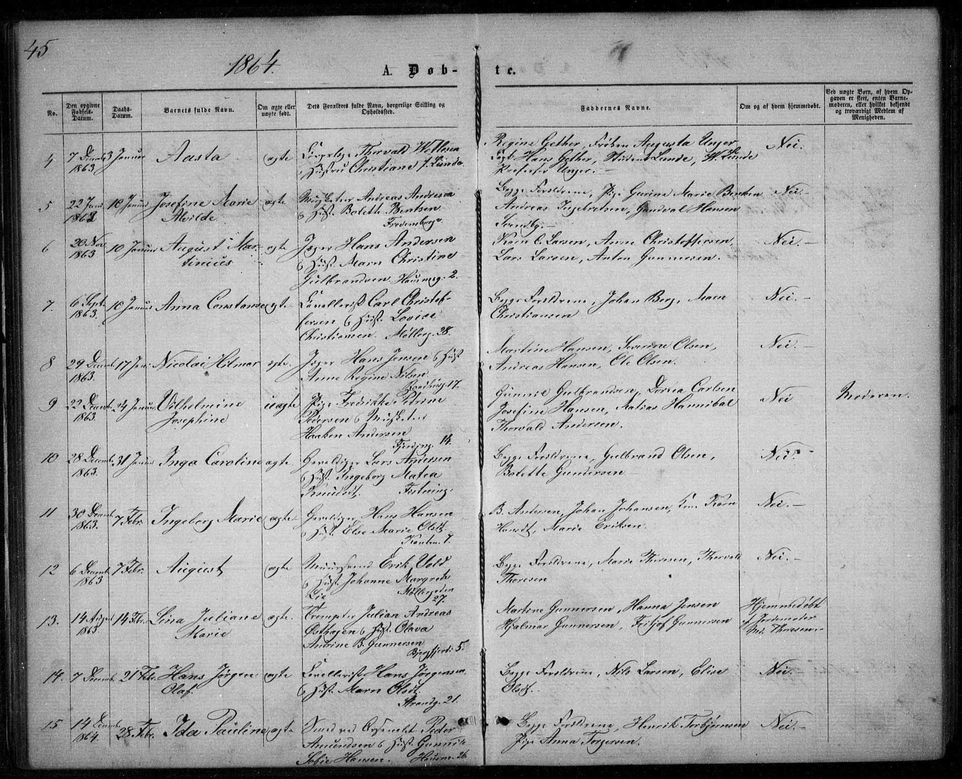 Garnisonsmenigheten Kirkebøker, AV/SAO-A-10846/G/Ga/L0006: Parish register (copy) no. 6, 1860-1880, p. 45