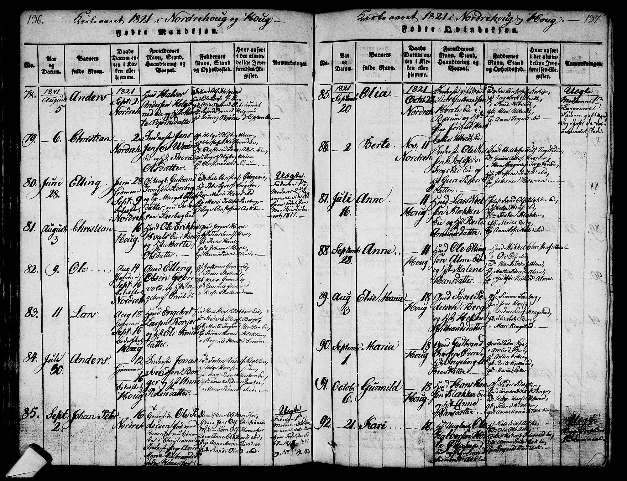 Norderhov kirkebøker, AV/SAKO-A-237/G/Ga/L0003: Parish register (copy) no. I 3 /1, 1814-1876, p. 136-137