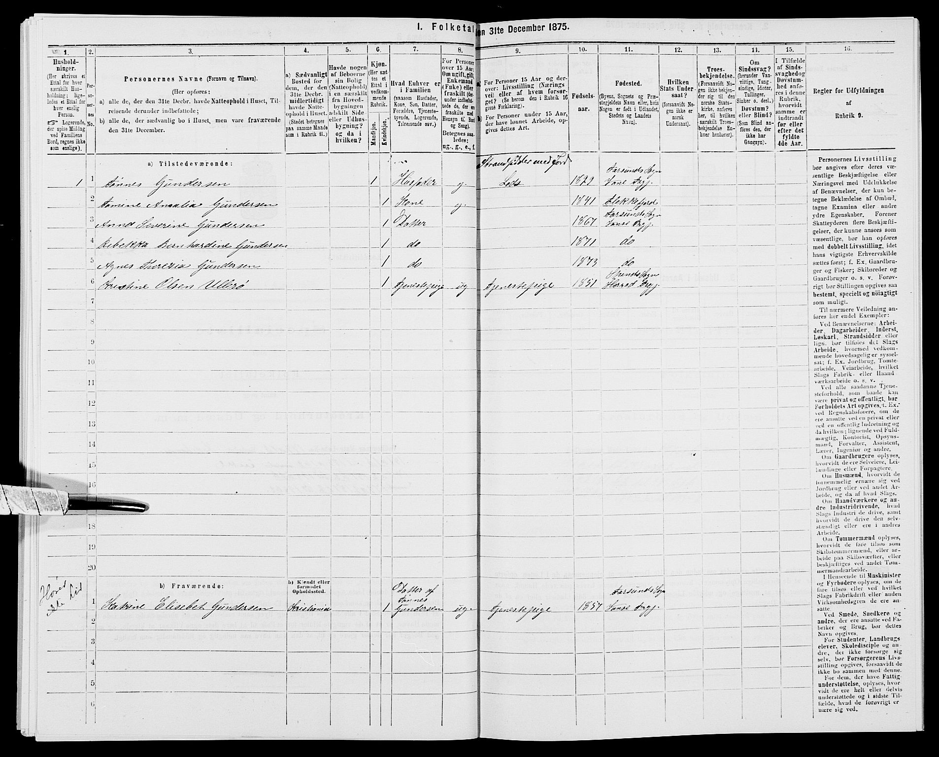 SAK, 1875 census for 1041L Vanse/Vanse og Farsund, 1875, p. 365