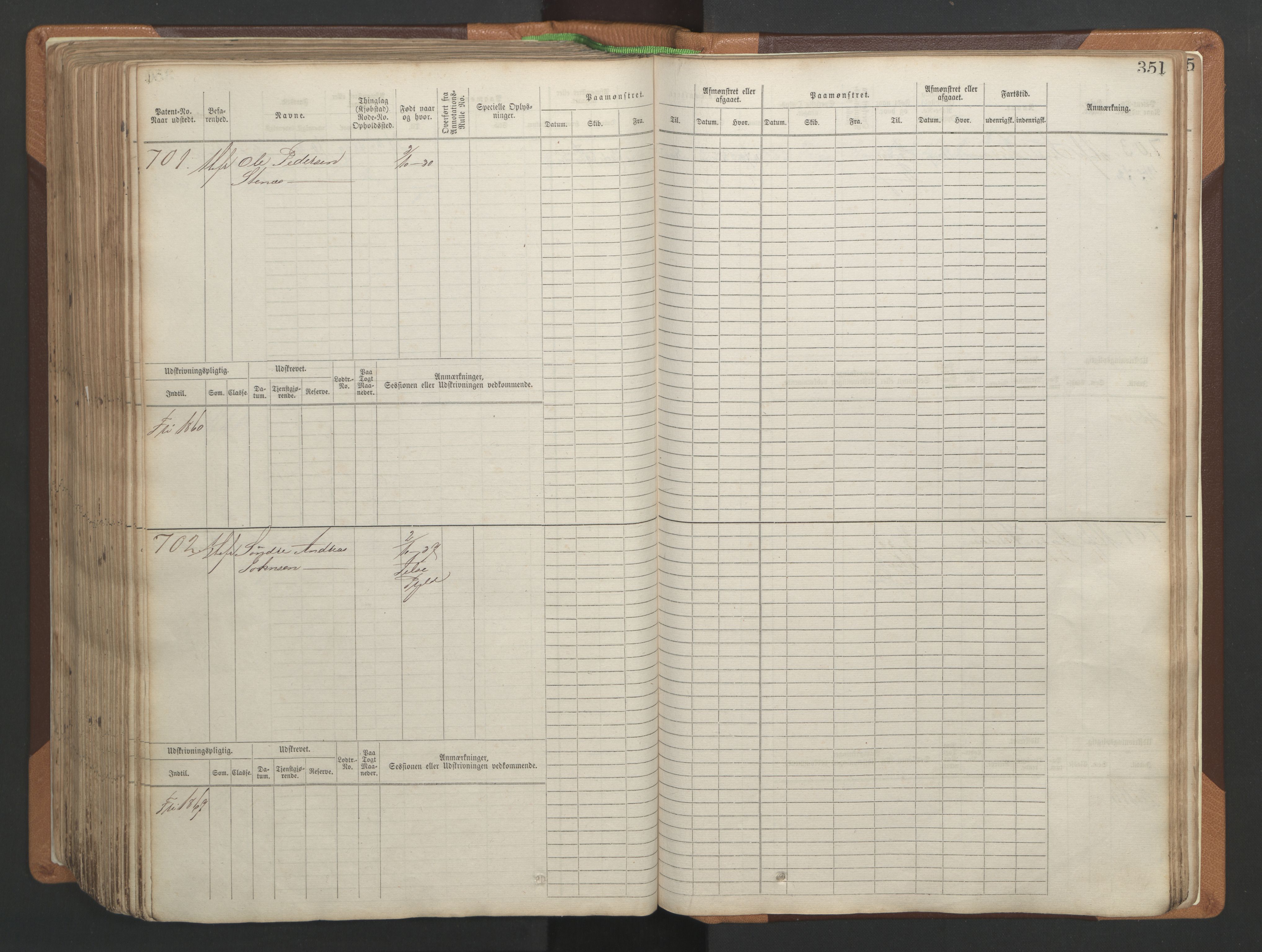 Stavanger sjømannskontor, SAST/A-102006/F/Fb/Fbb/L0004: Sjøfartshovedrulle, patentnr. 1-792 (del 1), 1869-1880, p. 357