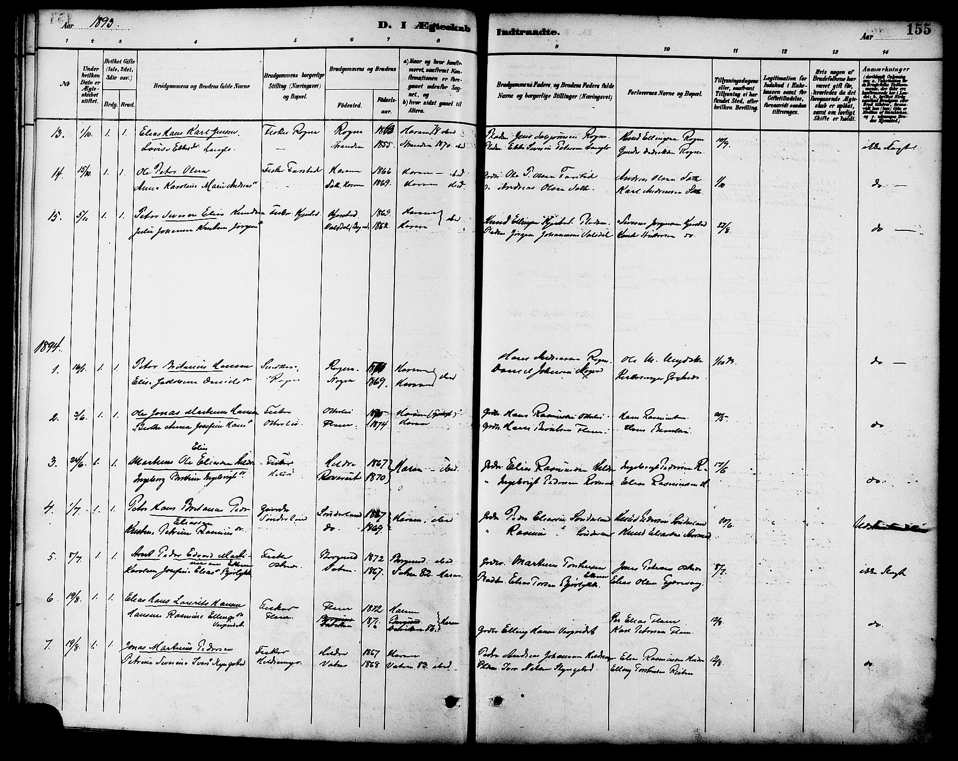 Ministerialprotokoller, klokkerbøker og fødselsregistre - Møre og Romsdal, AV/SAT-A-1454/536/L0501: Parish register (official) no. 536A10, 1884-1896, p. 155