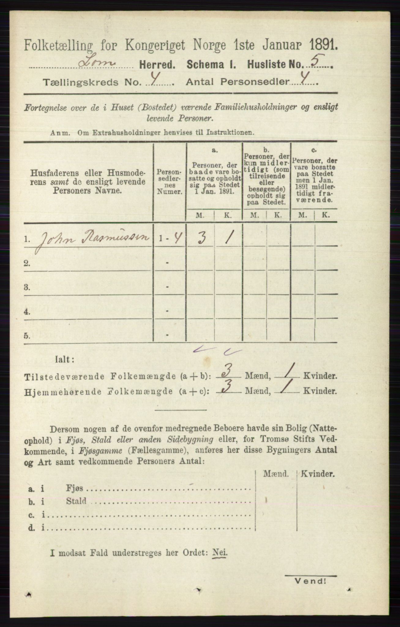 RA, 1891 census for 0514 Lom, 1891, p. 1460