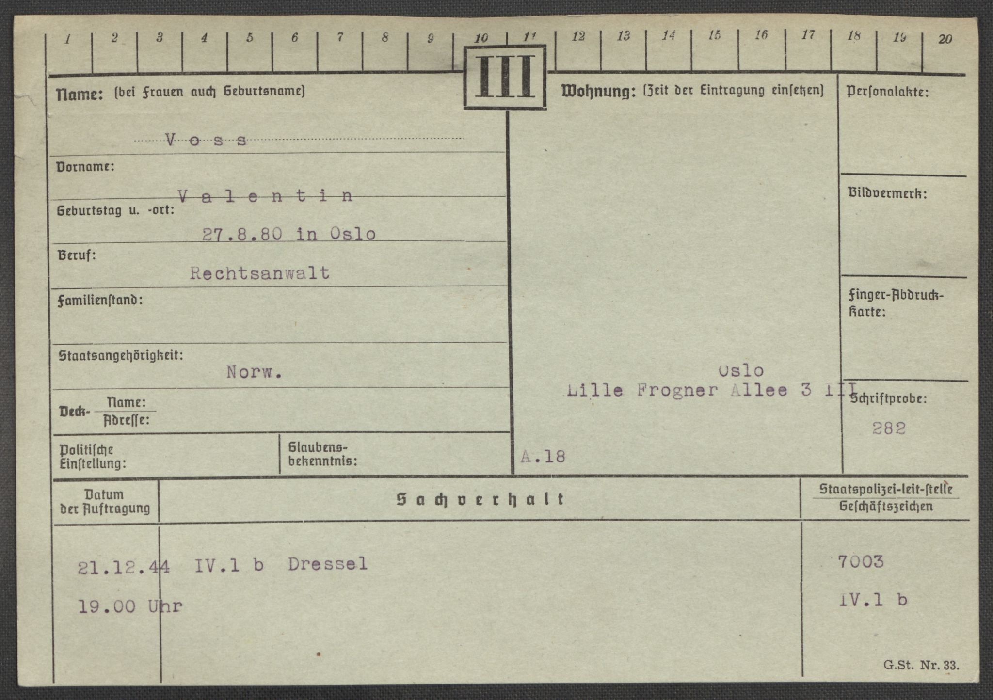 Befehlshaber der Sicherheitspolizei und des SD, AV/RA-RAFA-5969/E/Ea/Eaa/L0010: Register over norske fanger i Møllergata 19: Sø-Å, 1940-1945, p. 820