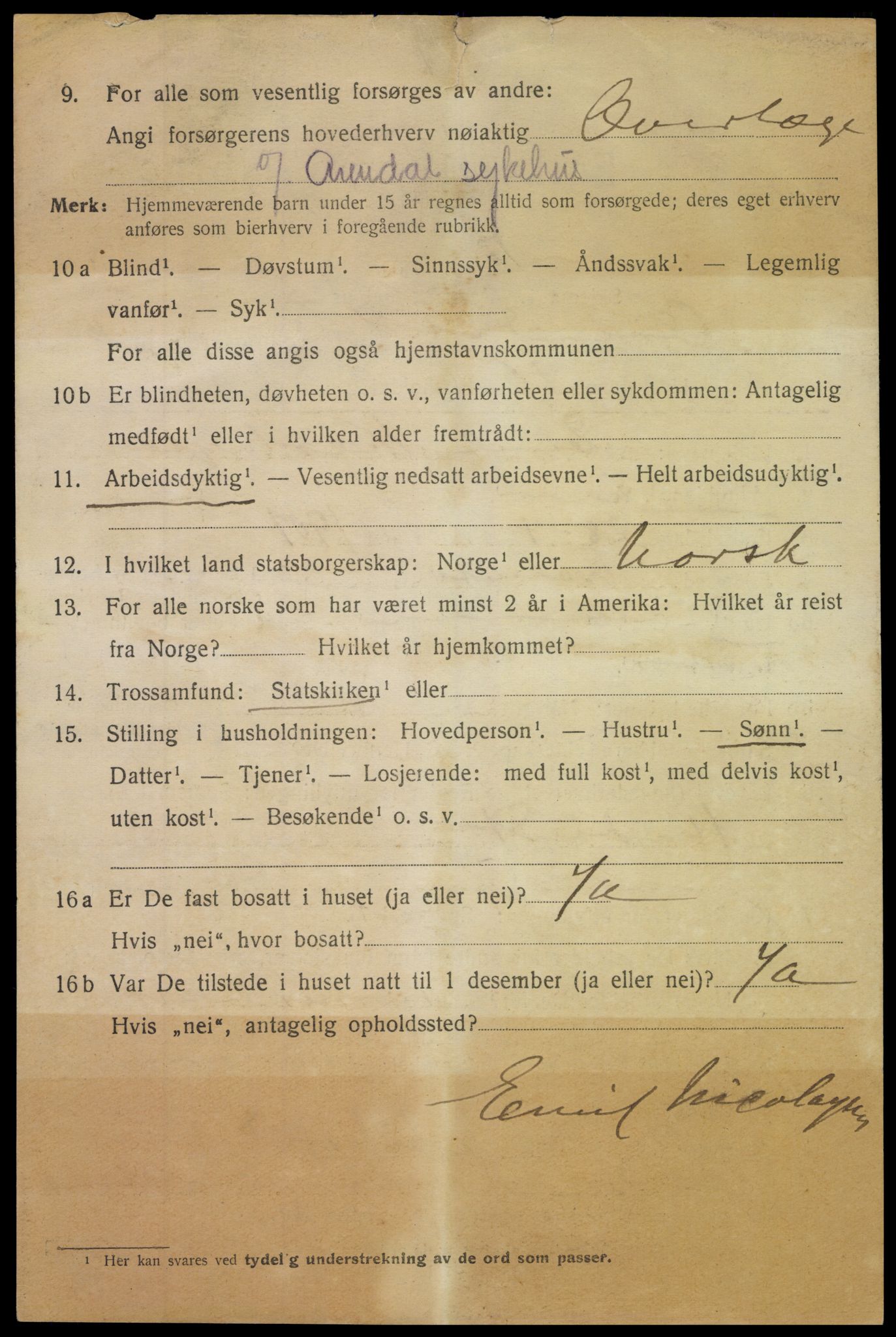 SAK, 1920 census for Arendal, 1920, p. 23307