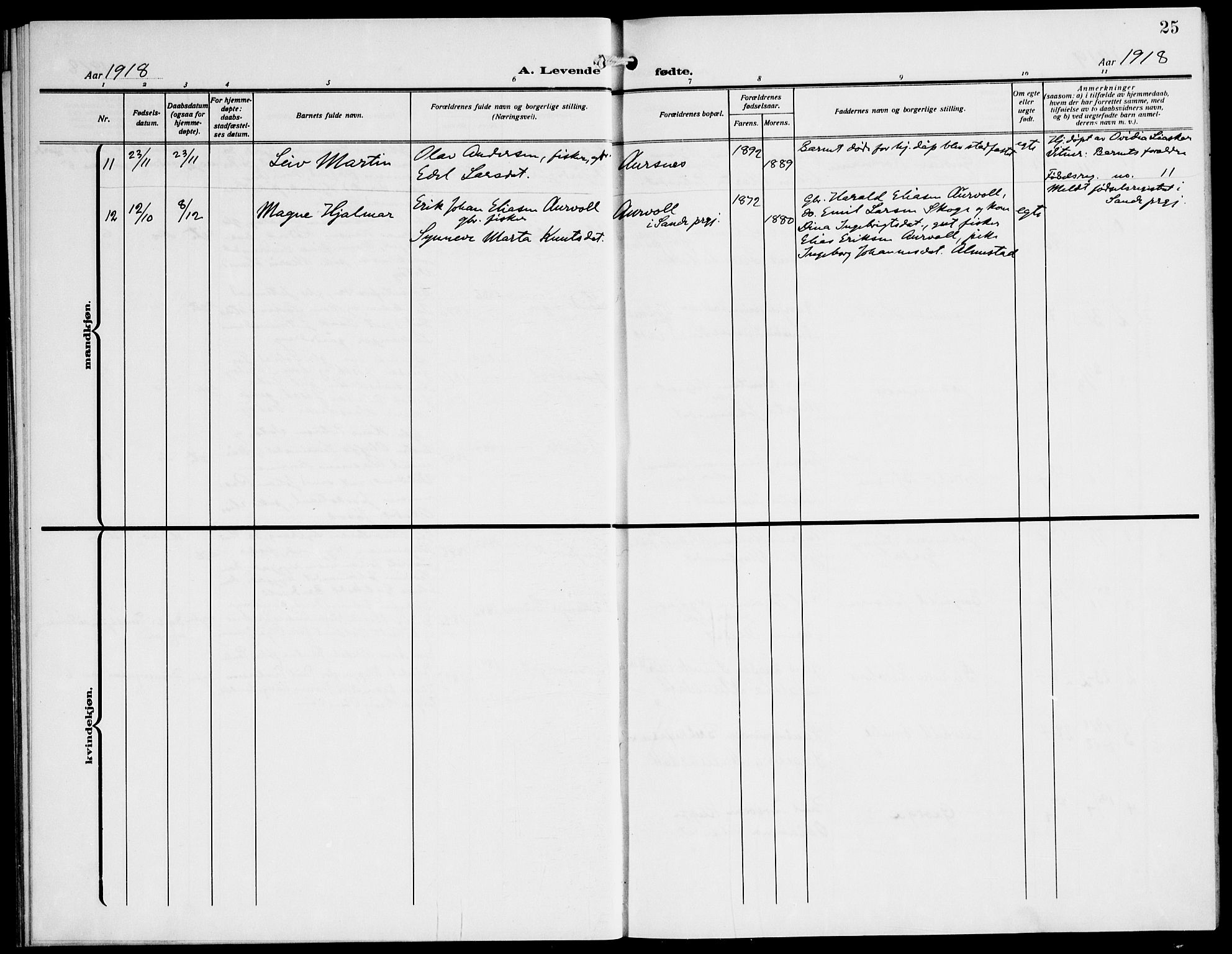 Ministerialprotokoller, klokkerbøker og fødselsregistre - Møre og Romsdal, AV/SAT-A-1454/508/L0096: Parish register (official) no. 508A03, 1911-1920, p. 25