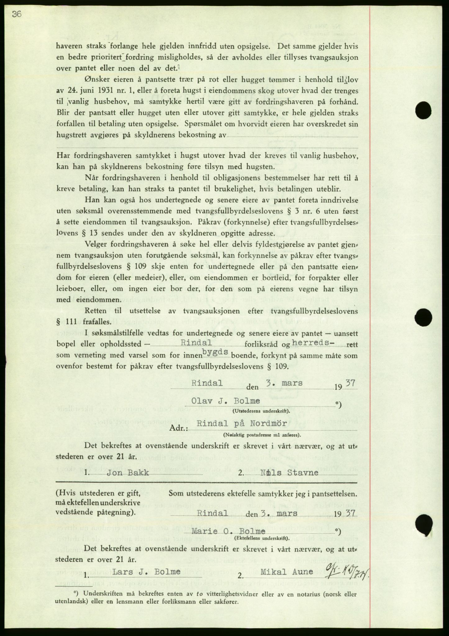 Nordmøre sorenskriveri, AV/SAT-A-4132/1/2/2Ca/L0091: Mortgage book no. B81, 1937-1937, Diary no: : 598/1937