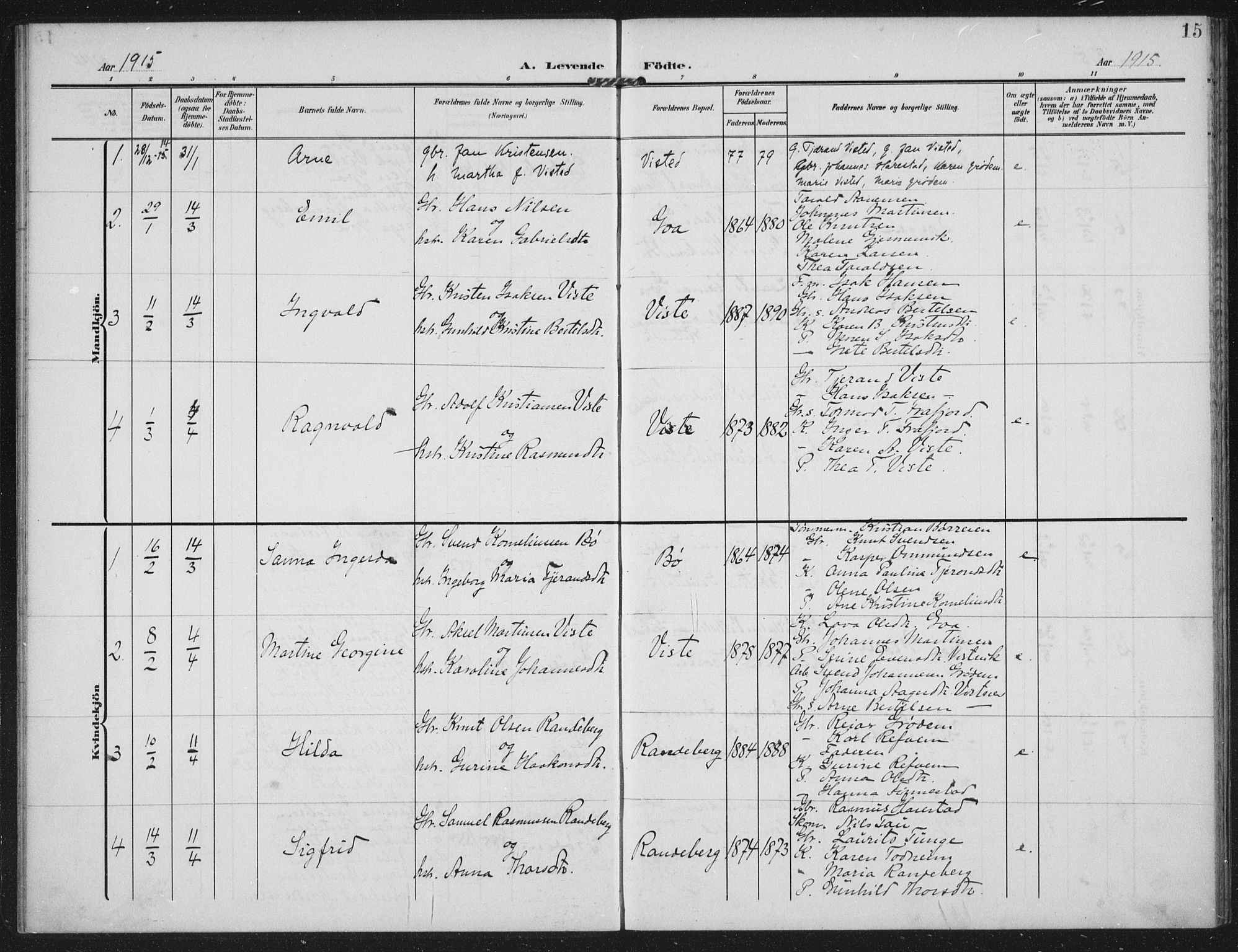 Hetland sokneprestkontor, AV/SAST-A-101826/30/30BA: Parish register (official) no. A 14, 1905-1919, p. 15