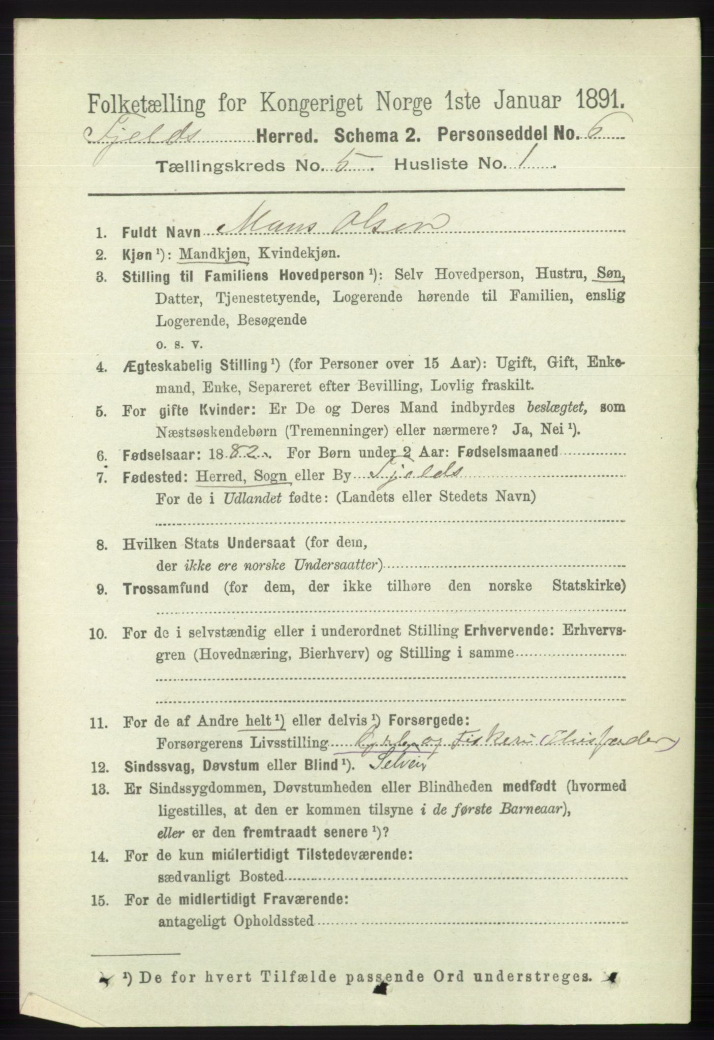 RA, 1891 census for 1246 Fjell, 1891, p. 2559