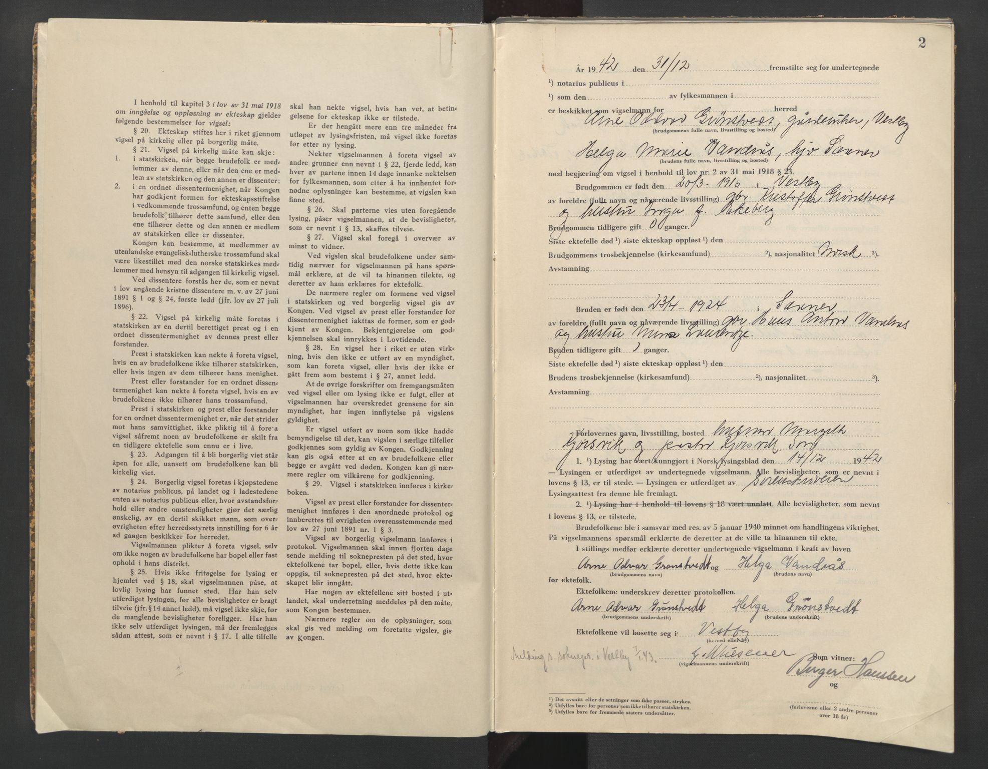 Follo sorenskriveri, AV/SAO-A-10274/L/La/Lab/L0002: Vigselsbok, 1942-1946, p. 2