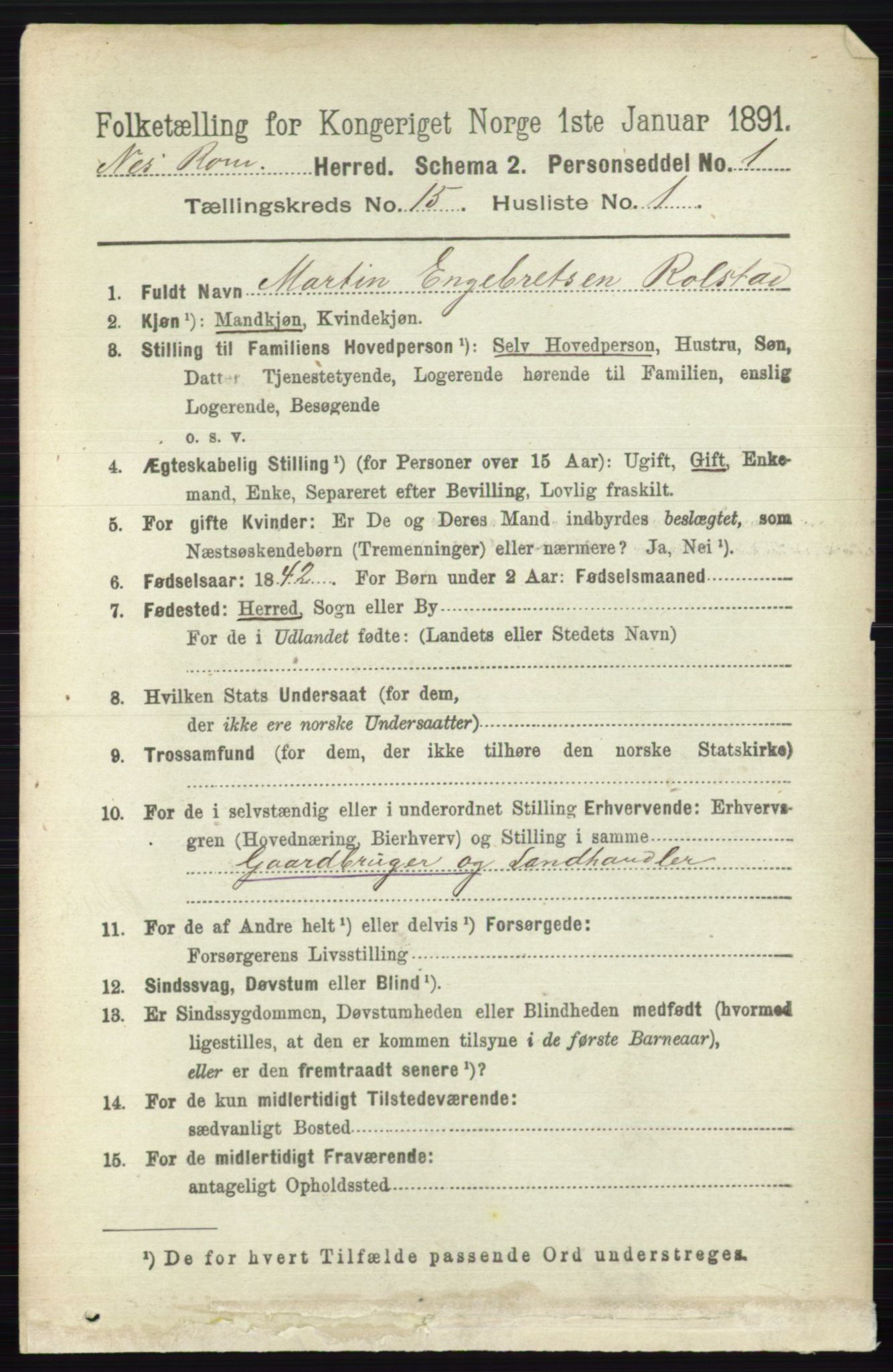 RA, 1891 census for 0236 Nes, 1891, p. 9002