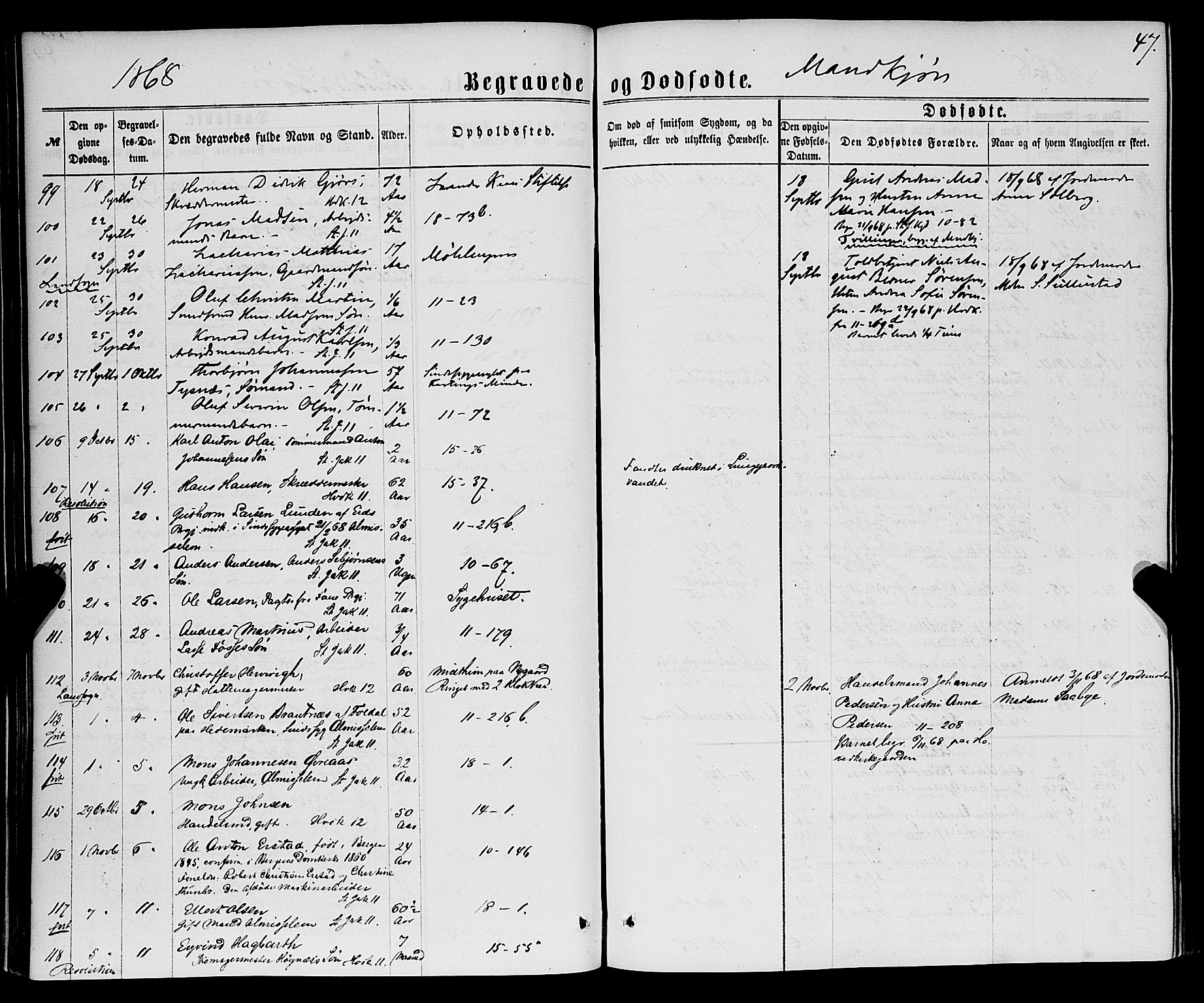 Domkirken sokneprestembete, SAB/A-74801/H/Haa/L0042: Parish register (official) no. E 3, 1863-1876, p. 47