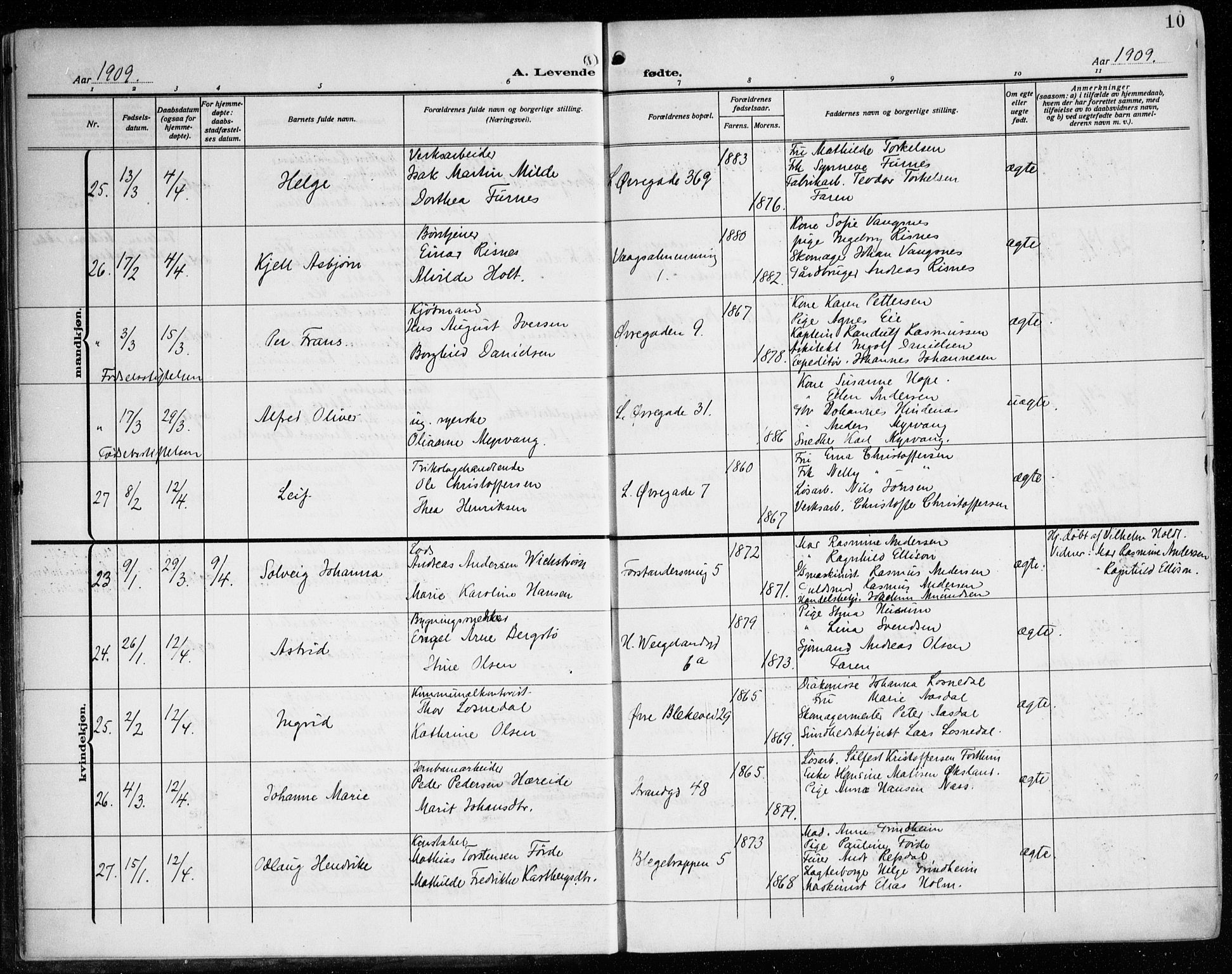 Korskirken sokneprestembete, AV/SAB-A-76101/H/Haa: Parish register (official) no. B 10, 1909-1923, p. 10