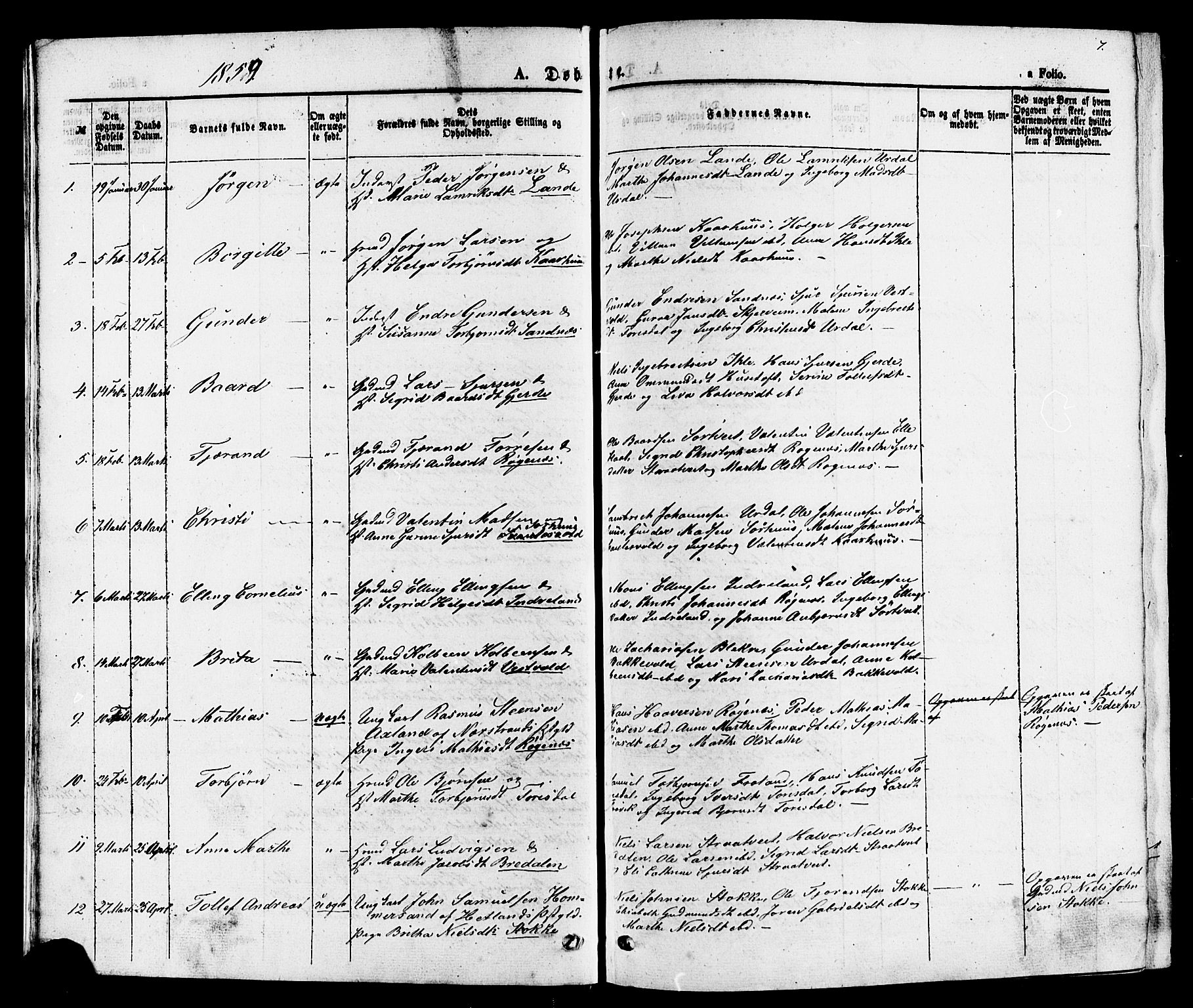 Skjold sokneprestkontor, AV/SAST-A-101847/H/Ha/Haa/L0007: Parish register (official) no. A 7, 1857-1882, p. 7