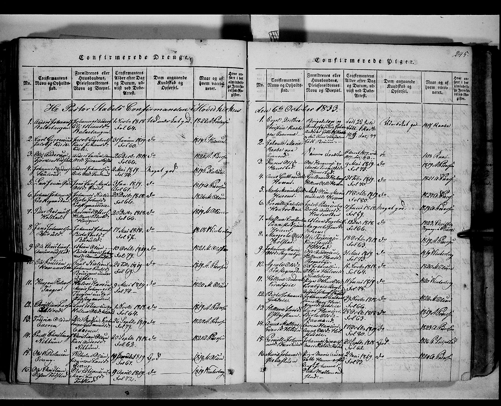 Østre Toten prestekontor, SAH/PREST-104/H/Ha/Haa/L0001: Parish register (official) no. 1, 1828-1839, p. 245