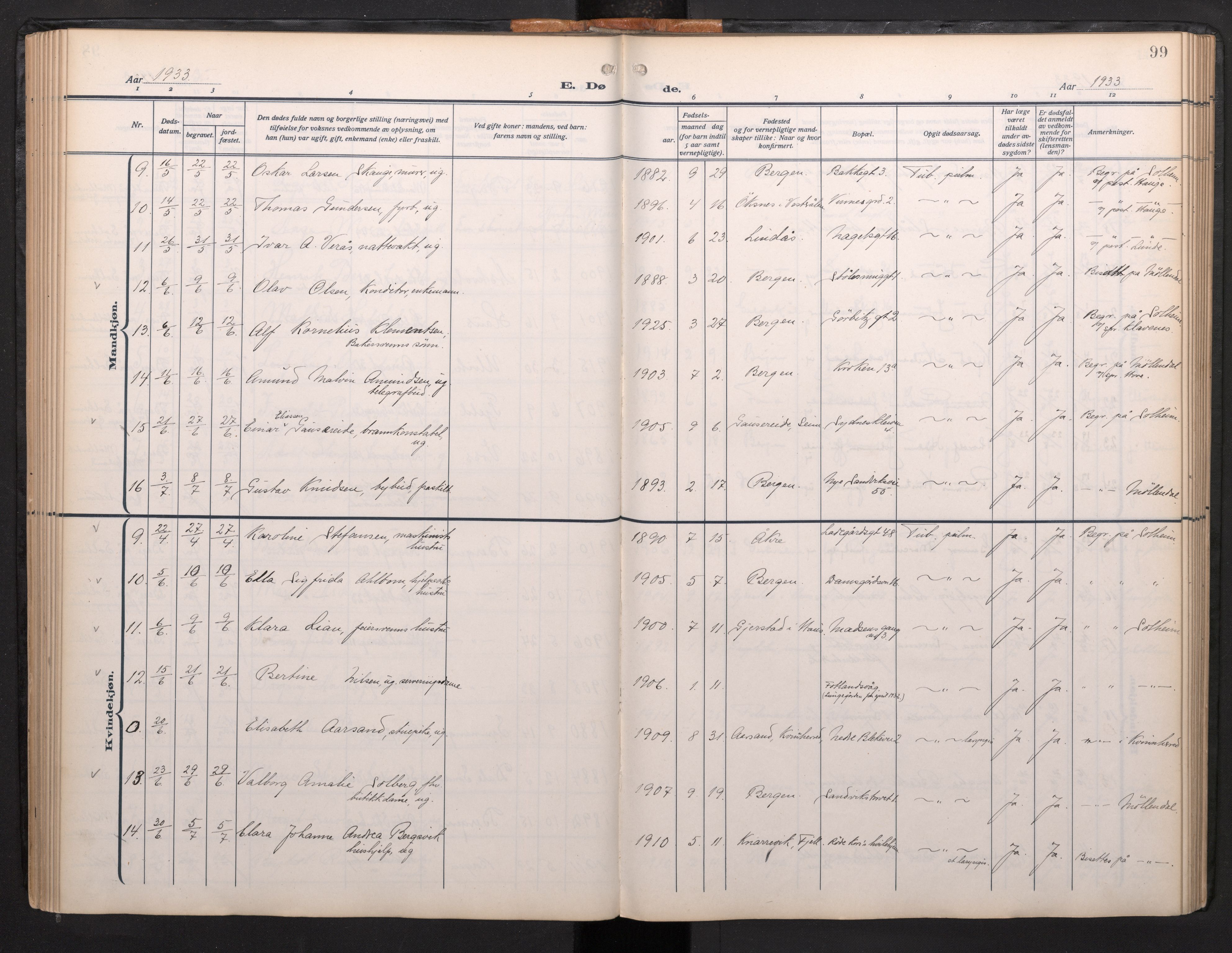 Arkivreferanse mangler*, SAB/-: Parish register (official) no. A 1, 1912-1957, p. 98b-99a