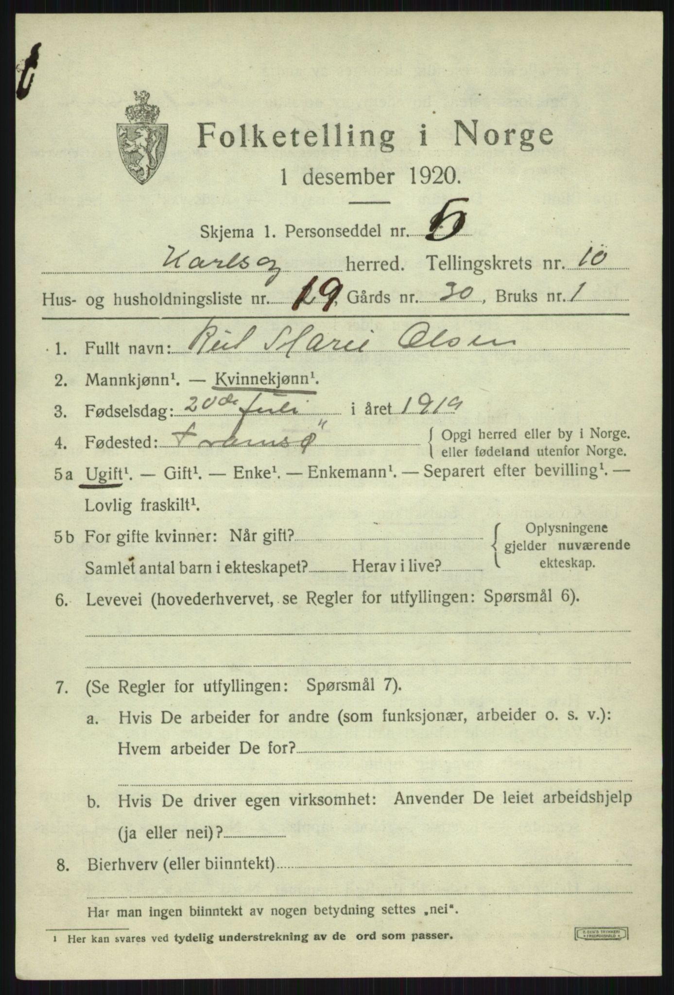 SATØ, 1920 census for Karlsøy, 1920, p. 3975