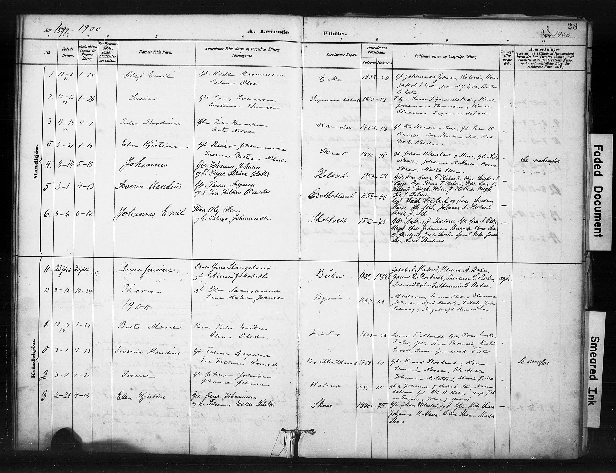 Hjelmeland sokneprestkontor, SAST/A-101843/01/IV/L0015: Parish register (official) no. A 15, 1887-1910, p. 28