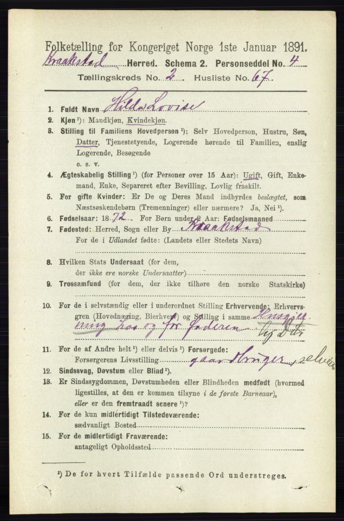 RA, 1891 census for 0212 Kråkstad, 1891, p. 1108