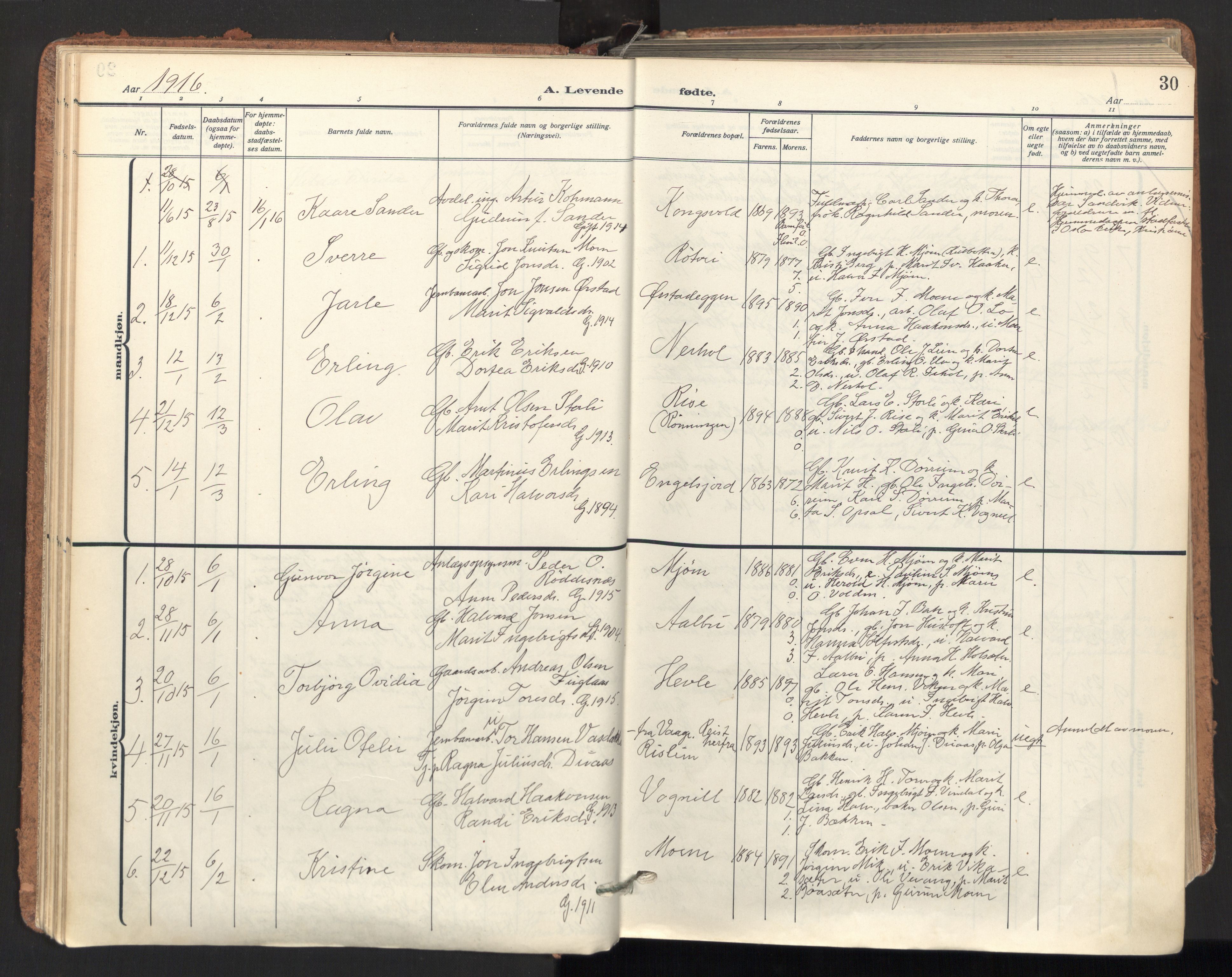 Ministerialprotokoller, klokkerbøker og fødselsregistre - Sør-Trøndelag, SAT/A-1456/678/L0909: Parish register (official) no. 678A17, 1912-1930, p. 30