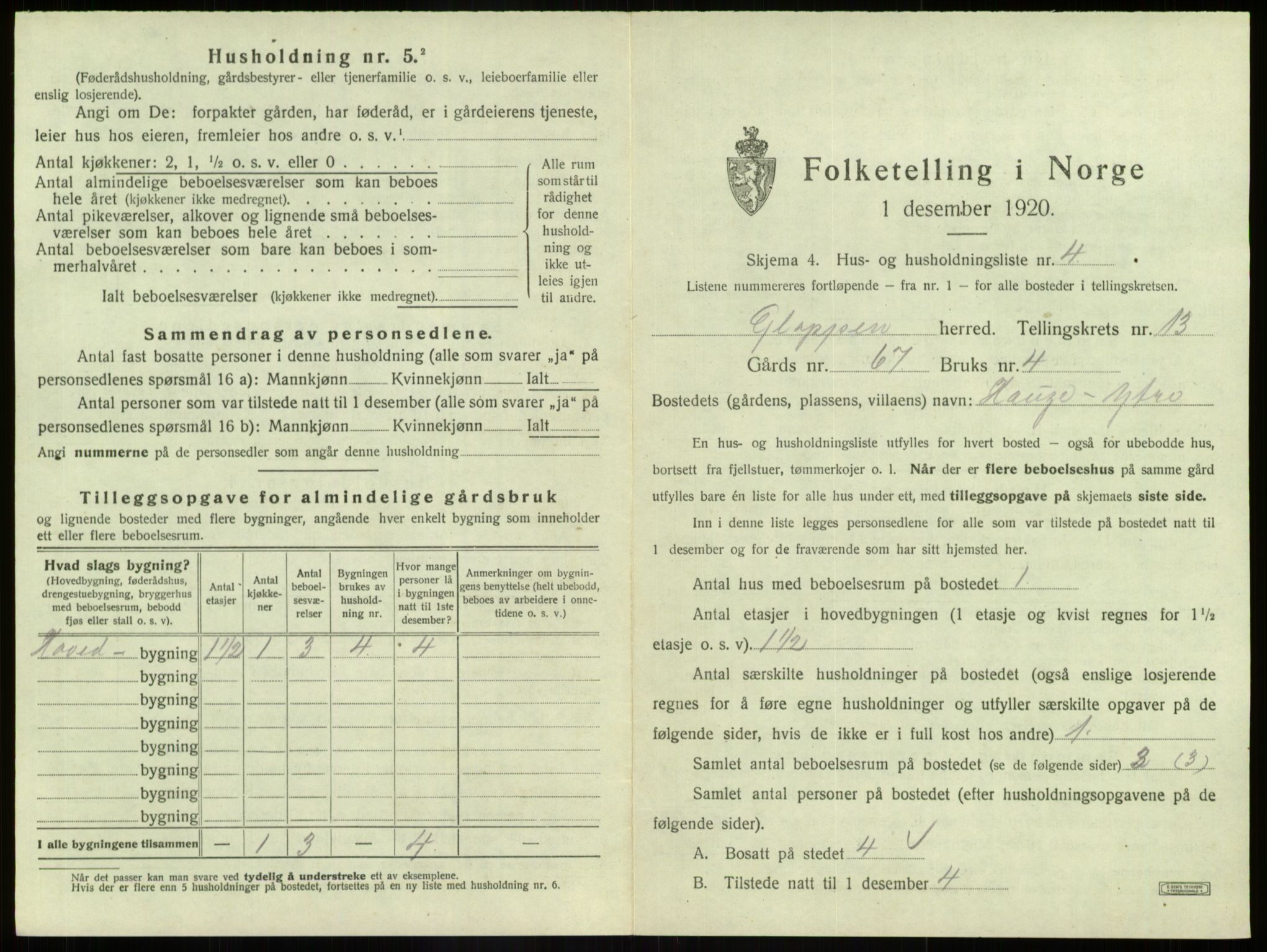 SAB, 1920 census for Gloppen, 1920, p. 839