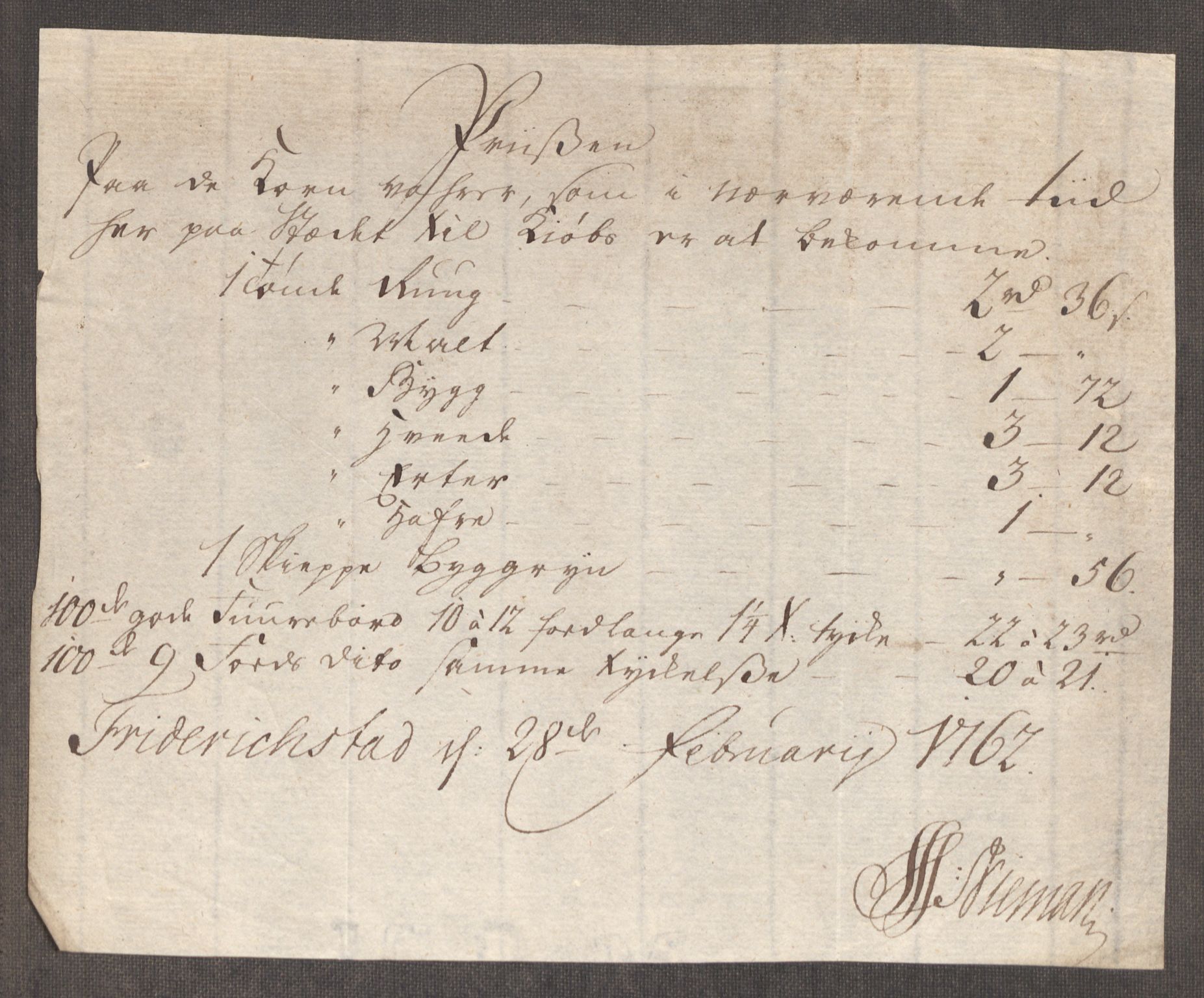 Rentekammeret inntil 1814, Realistisk ordnet avdeling, AV/RA-EA-4070/Oe/L0007: [Ø1]: Priskuranter, 1761-1763, p. 294