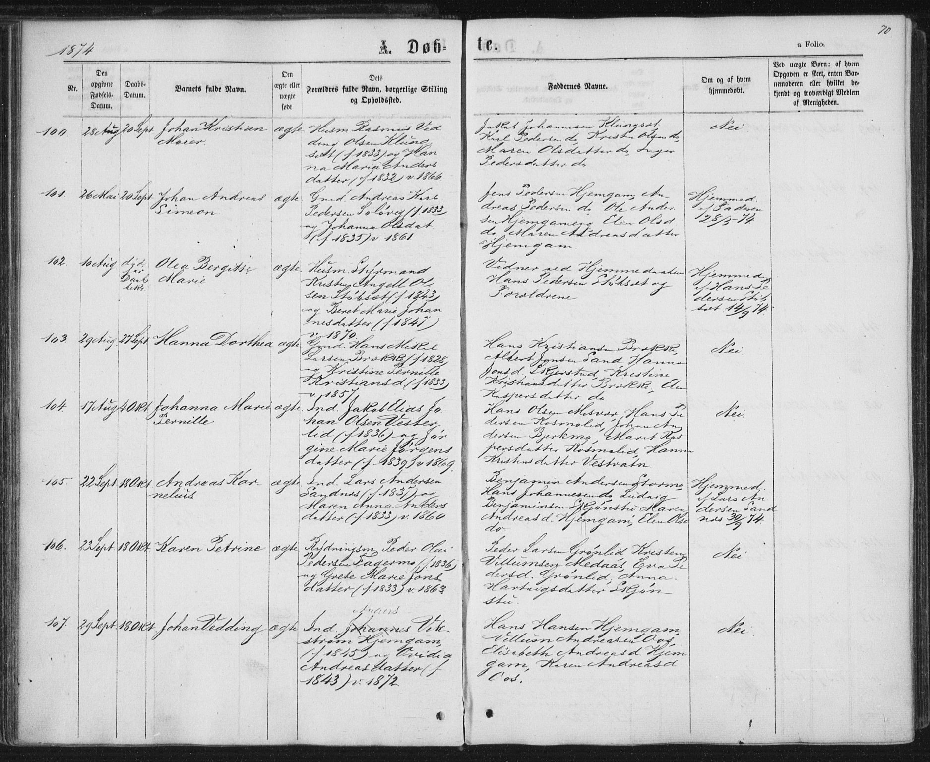 Ministerialprotokoller, klokkerbøker og fødselsregistre - Nordland, SAT/A-1459/852/L0739: Parish register (official) no. 852A09, 1866-1877, p. 70
