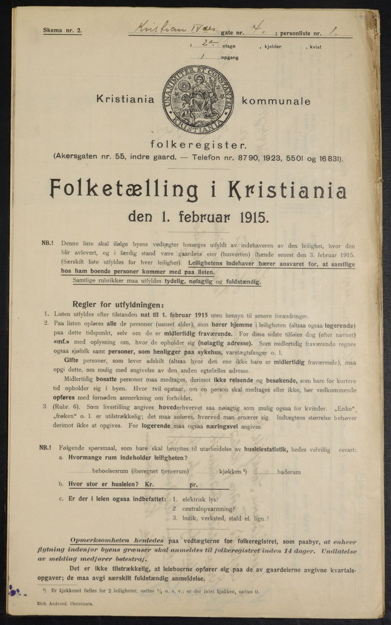 OBA, Municipal Census 1915 for Kristiania, 1915, p. 53663