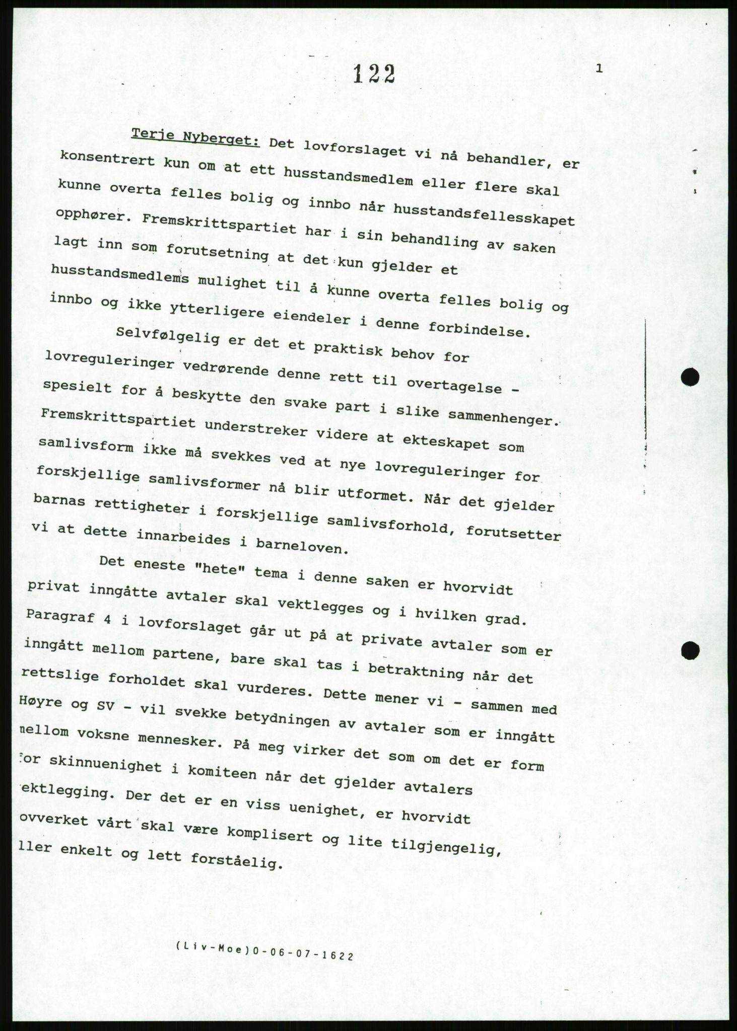 Det Norske Forbundet av 1948/Landsforeningen for Lesbisk og Homofil Frigjøring, AV/RA-PA-1216/D/Da/L0001: Partnerskapsloven, 1990-1993, p. 316