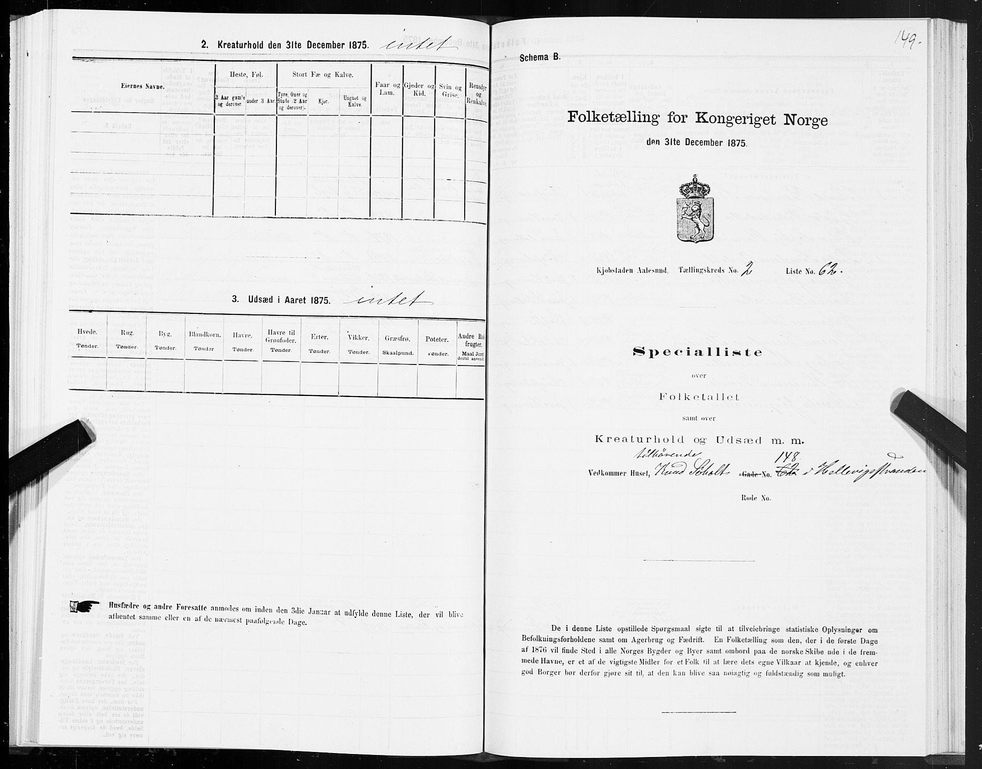 SAT, 1875 census for 1501P Ålesund, 1875, p. 2149