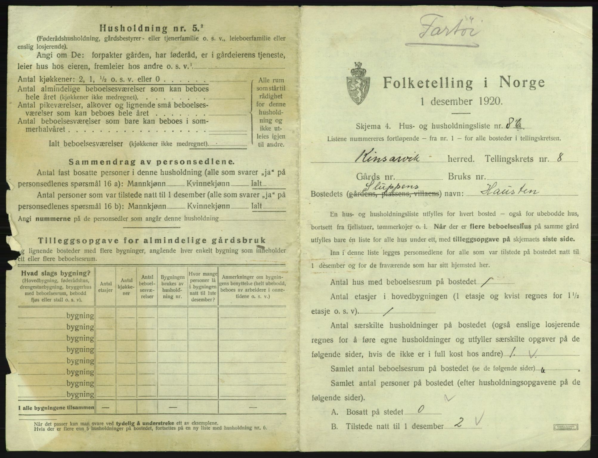 SAB, 1920 census for Kinsarvik, 1920, p. 726