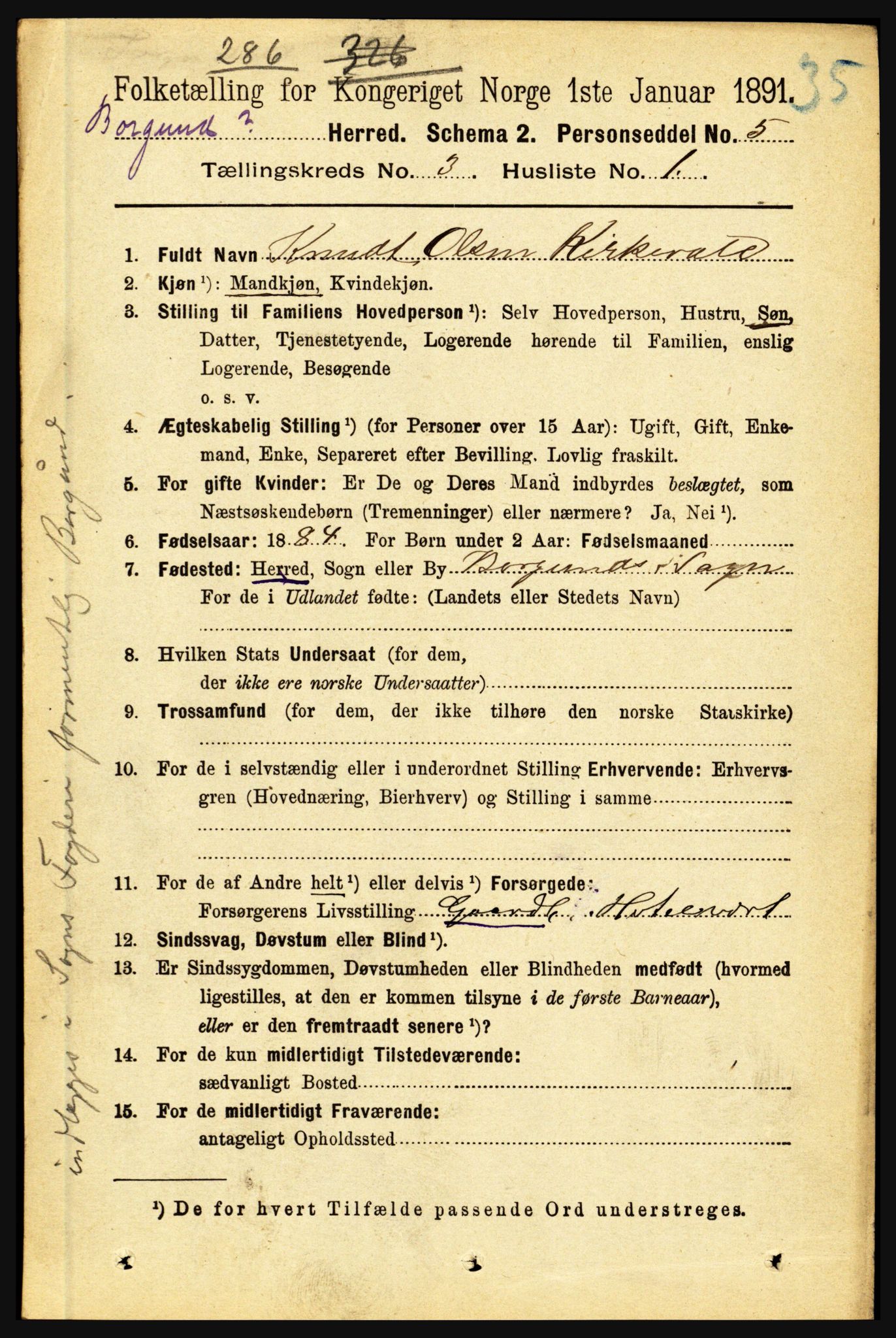 RA, 1891 census for 1423 Borgund, 1891, p. 567