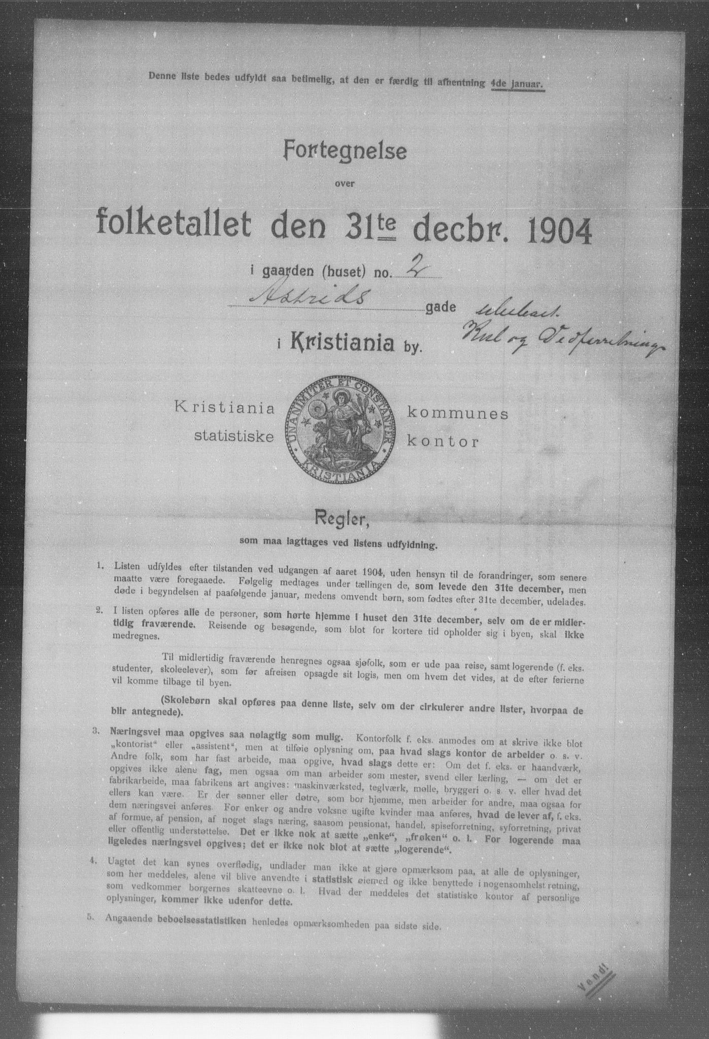 OBA, Municipal Census 1904 for Kristiania, 1904, p. 3468