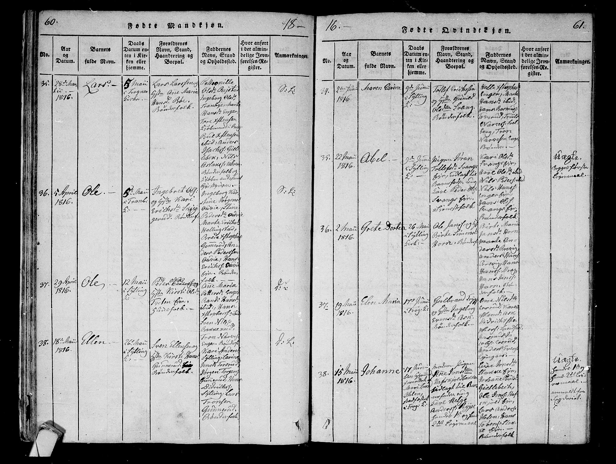 Lier kirkebøker, SAKO/A-230/F/Fa/L0008: Parish register (official) no. I 8, 1813-1825, p. 60-61