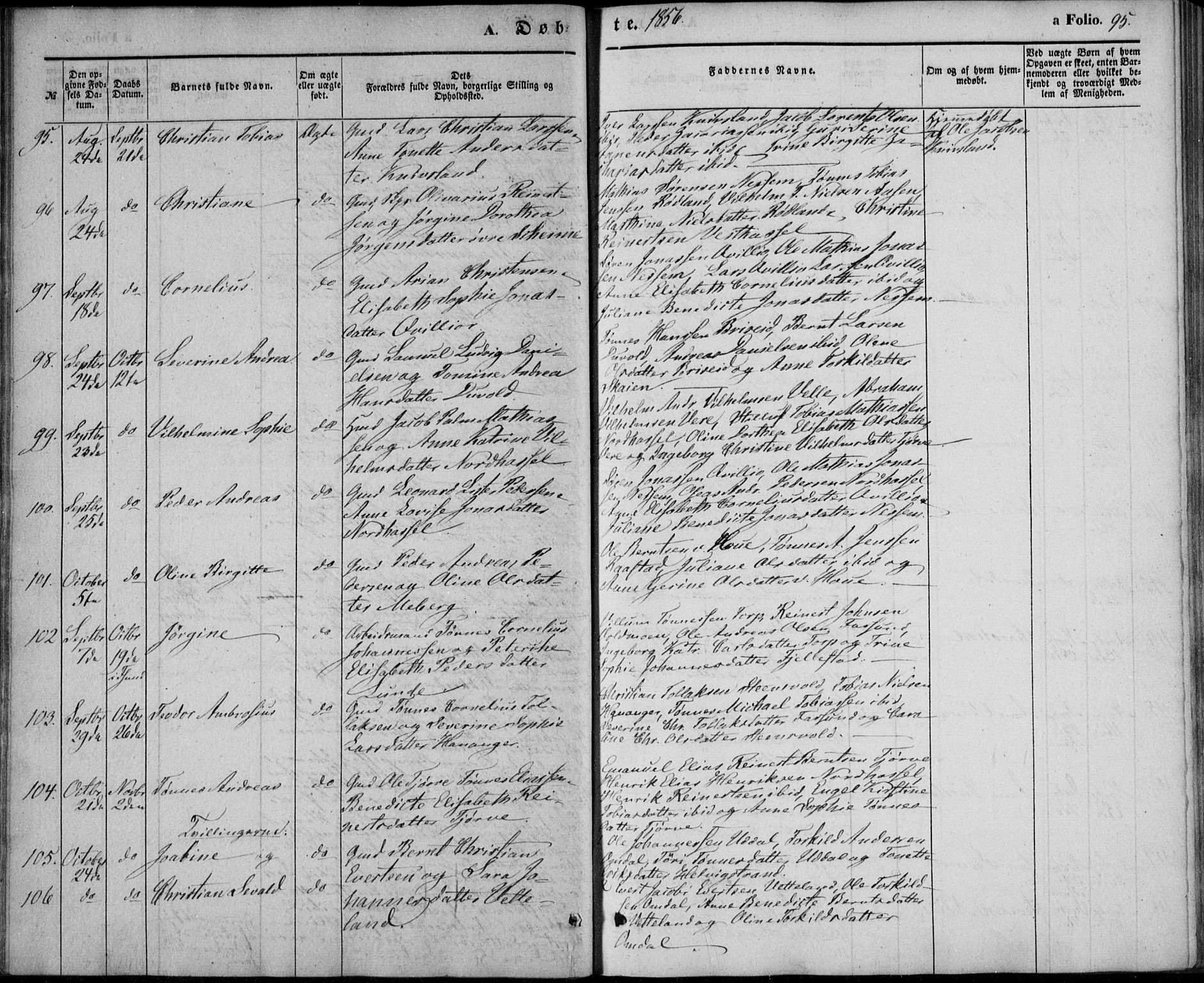 Lista sokneprestkontor, AV/SAK-1111-0027/F/Fb/L0002: Parish register (copy) no. B 2, 1847-1862, p. 95