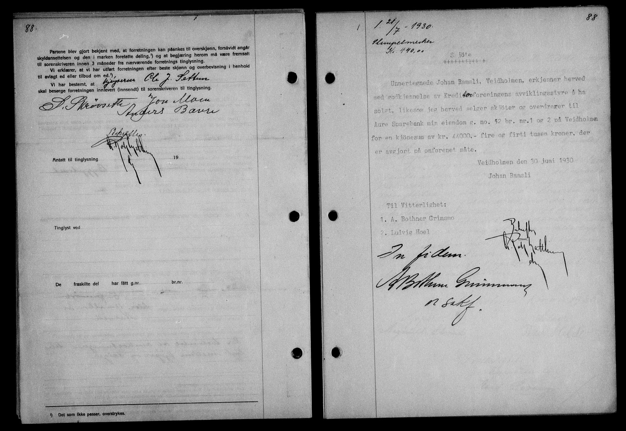 Nordmøre sorenskriveri, AV/SAT-A-4132/1/2/2Ca/L0070: Mortgage book no. 60, 1930-1930, Deed date: 21.07.1930