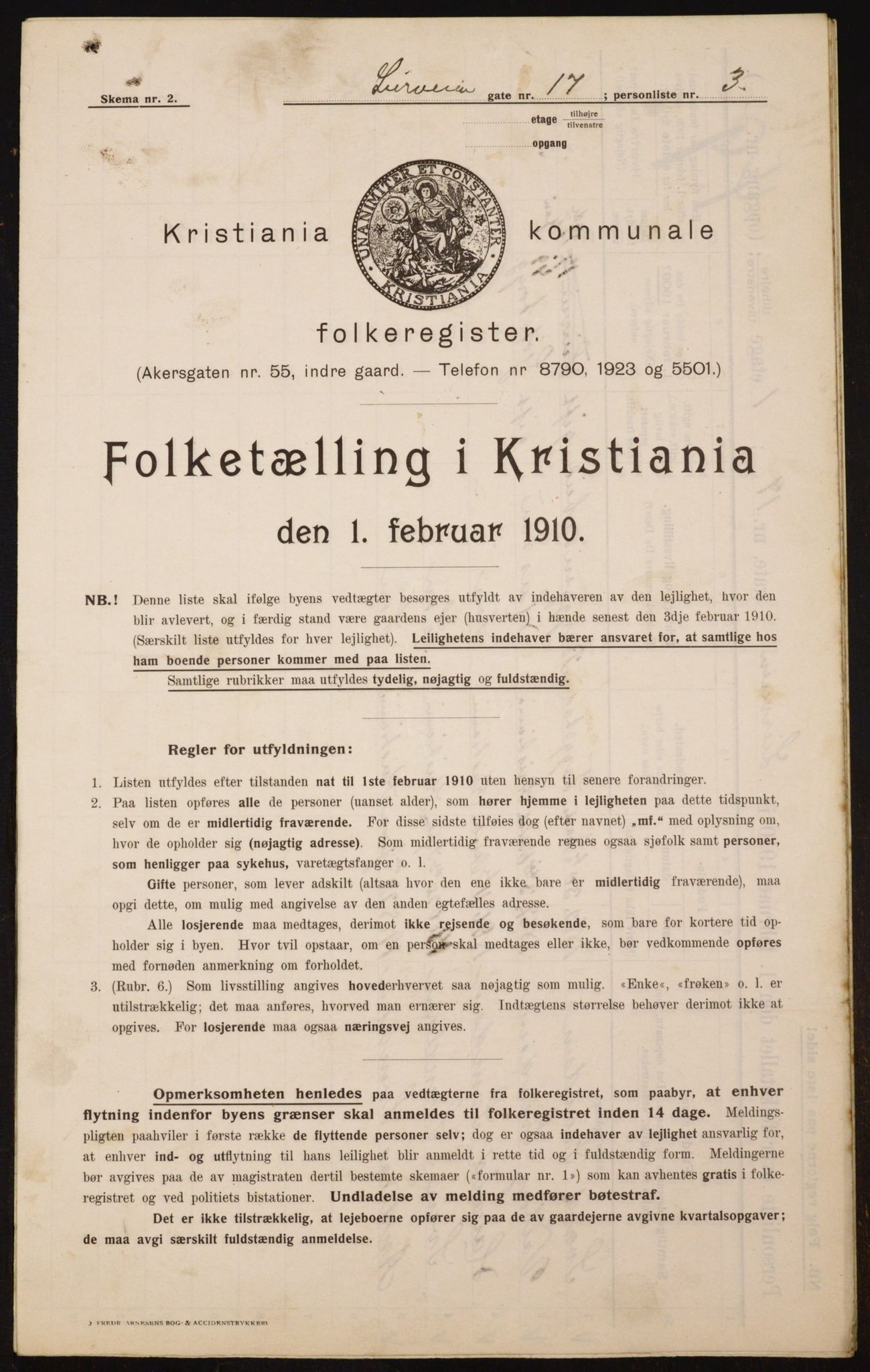 OBA, Municipal Census 1910 for Kristiania, 1910, p. 55544