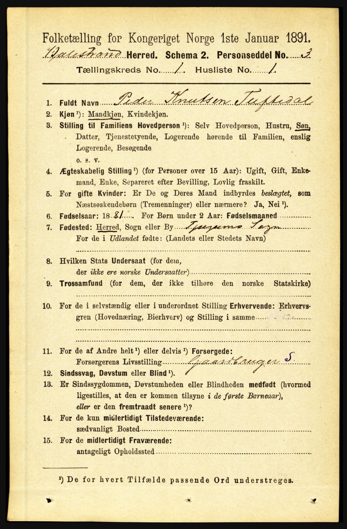 RA, 1891 census for 1418 Balestrand, 1891, p. 64