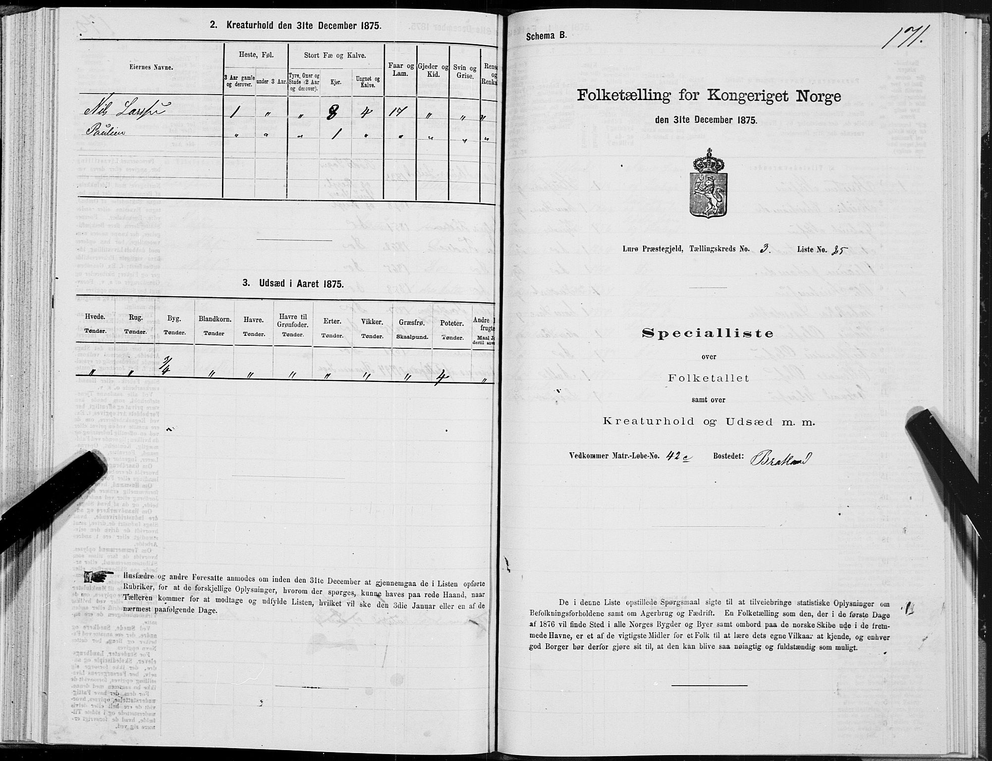 SAT, 1875 census for 1834P Lurøy, 1875, p. 2171