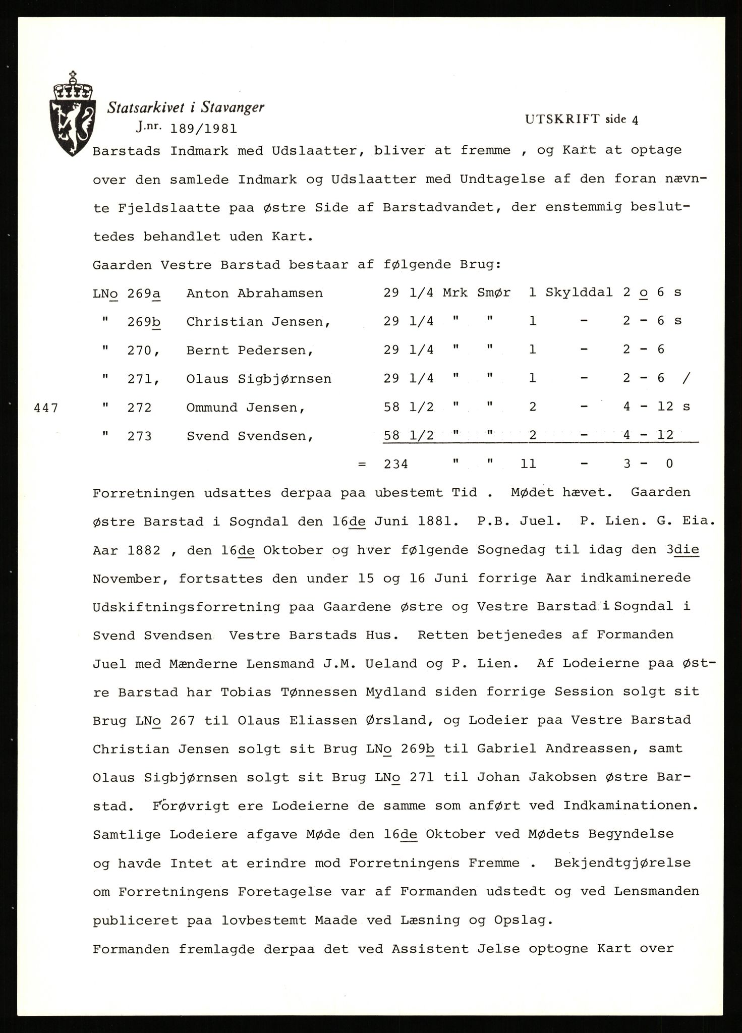 Statsarkivet i Stavanger, SAST/A-101971/03/Y/Yj/L0006: Avskrifter sortert etter gårdsnavn: Bakke - Baustad, 1750-1930, p. 350