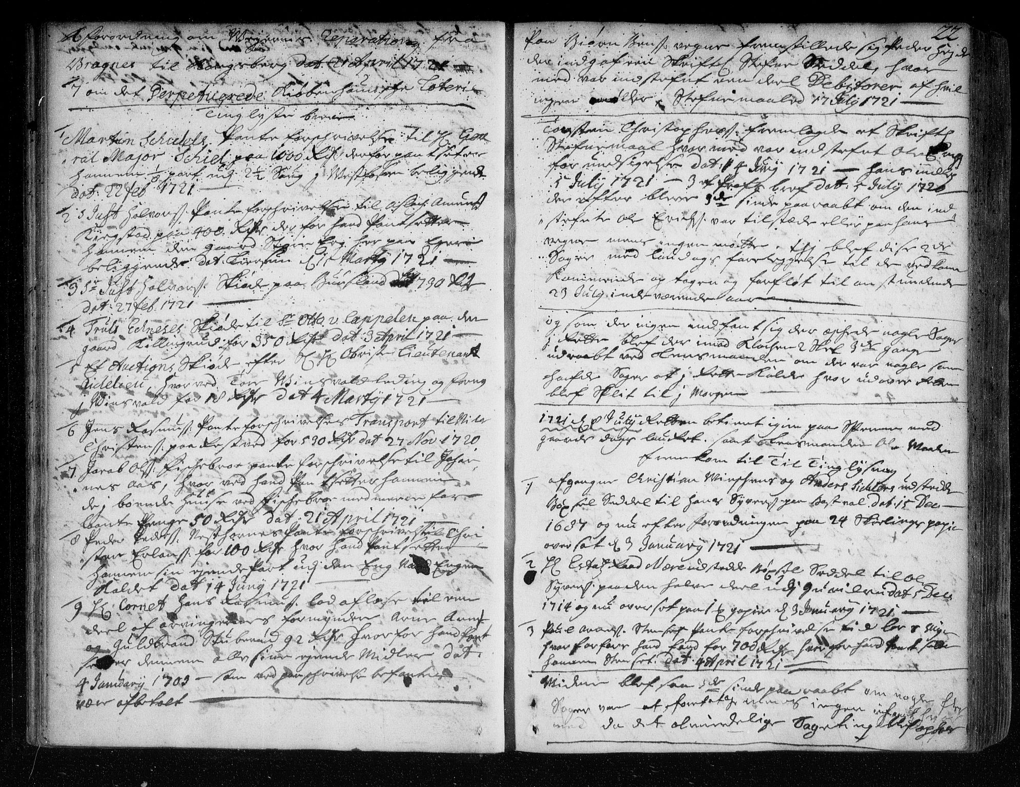 Eiker, Modum og Sigdal sorenskriveri, AV/SAKO-A-123/F/Fa/Faa/L0063: Tingbok, 1721-1722, p. 22