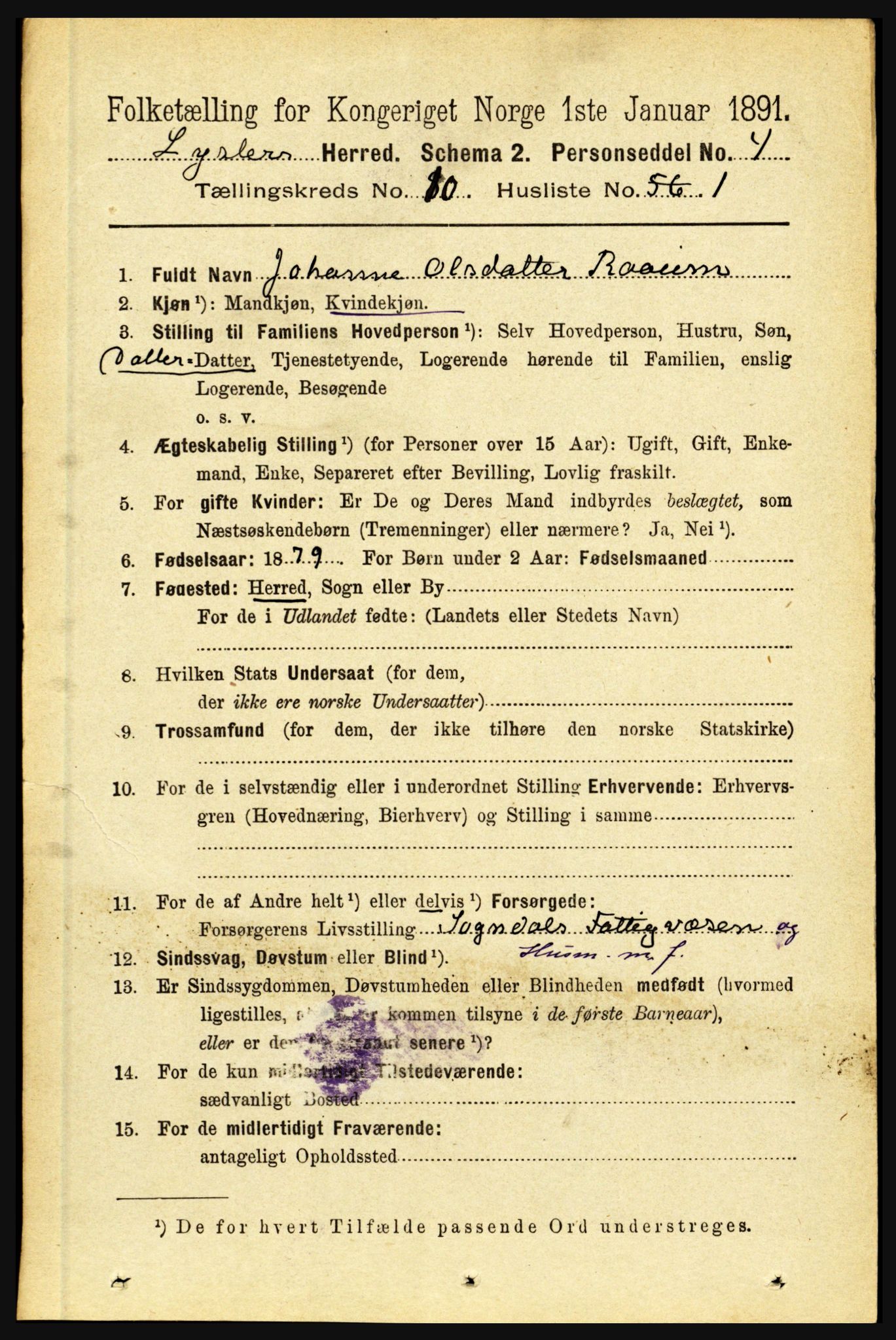 RA, 1891 census for 1426 Luster, 1891, p. 3119