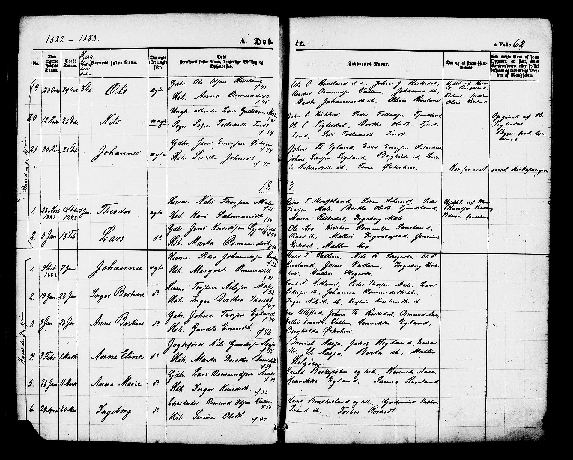 Hjelmeland sokneprestkontor, AV/SAST-A-101843/01/IV/L0012: Parish register (official) no. A 12, 1862-1886, p. 62