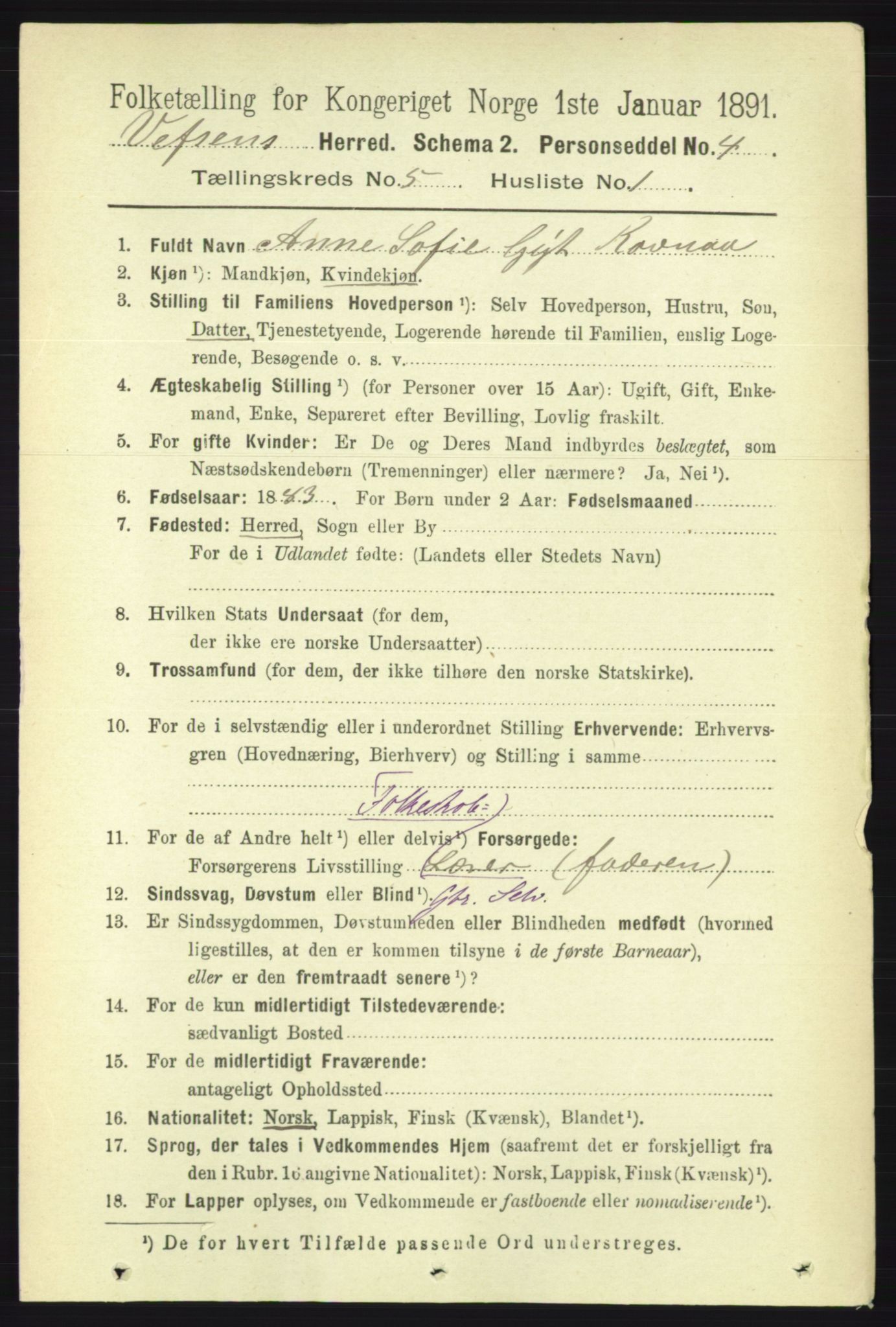 RA, 1891 census for 1824 Vefsn, 1891, p. 2088