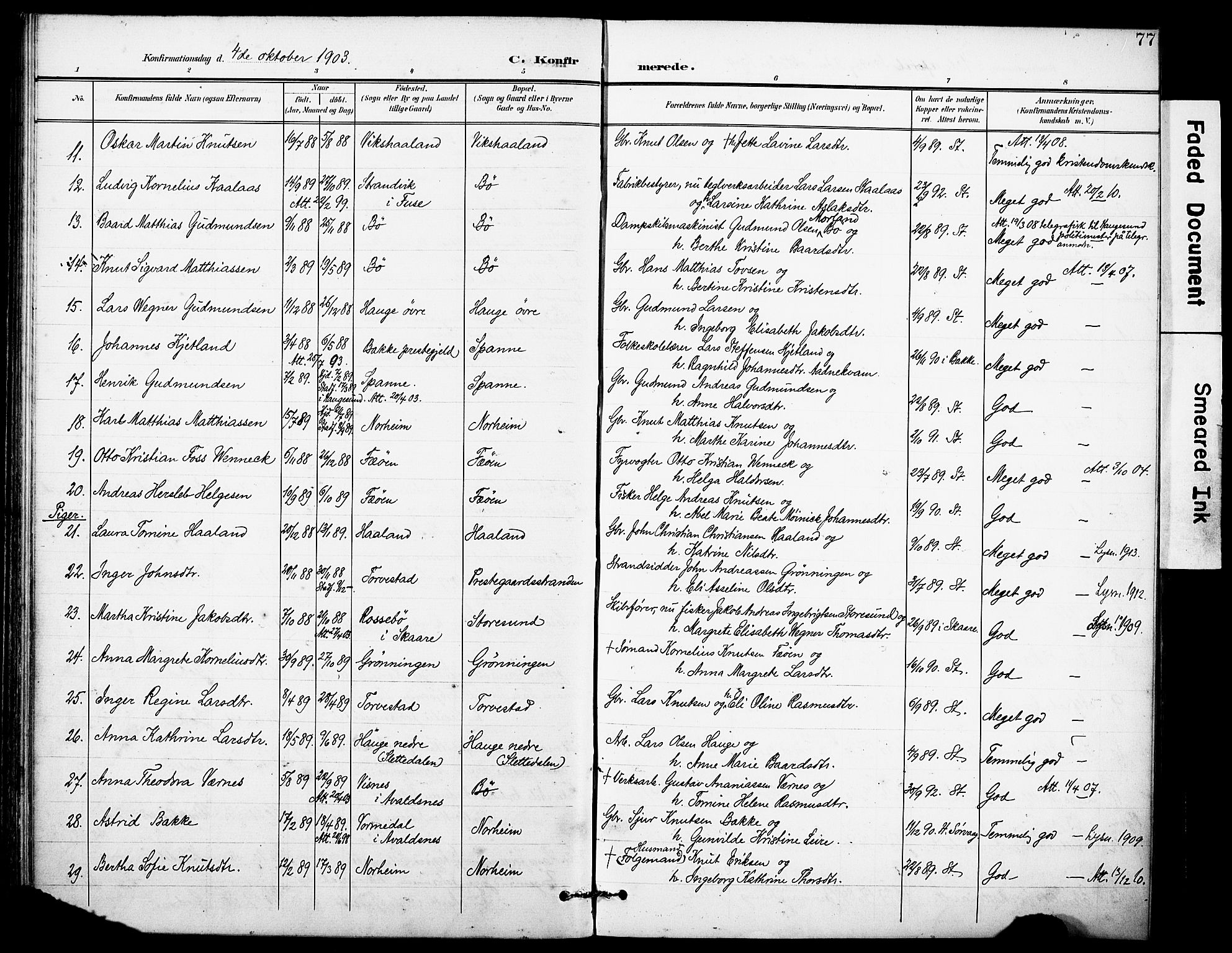 Torvastad sokneprestkontor, AV/SAST-A -101857/H/Ha/Haa/L0017: Parish register (official) no. A 16, 1899-1911, p. 77