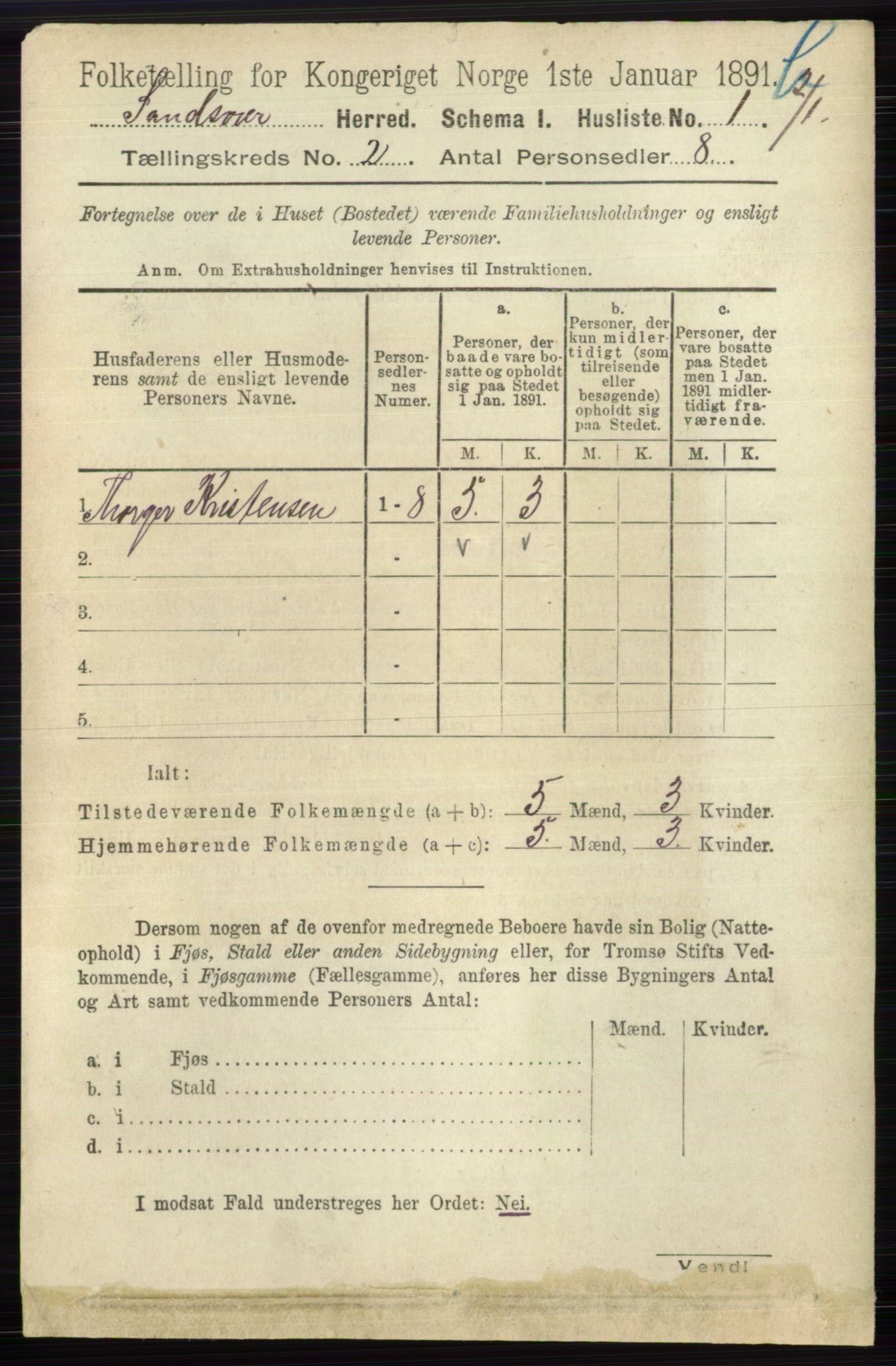 RA, 1891 census for 0629 Sandsvær, 1891, p. 5713
