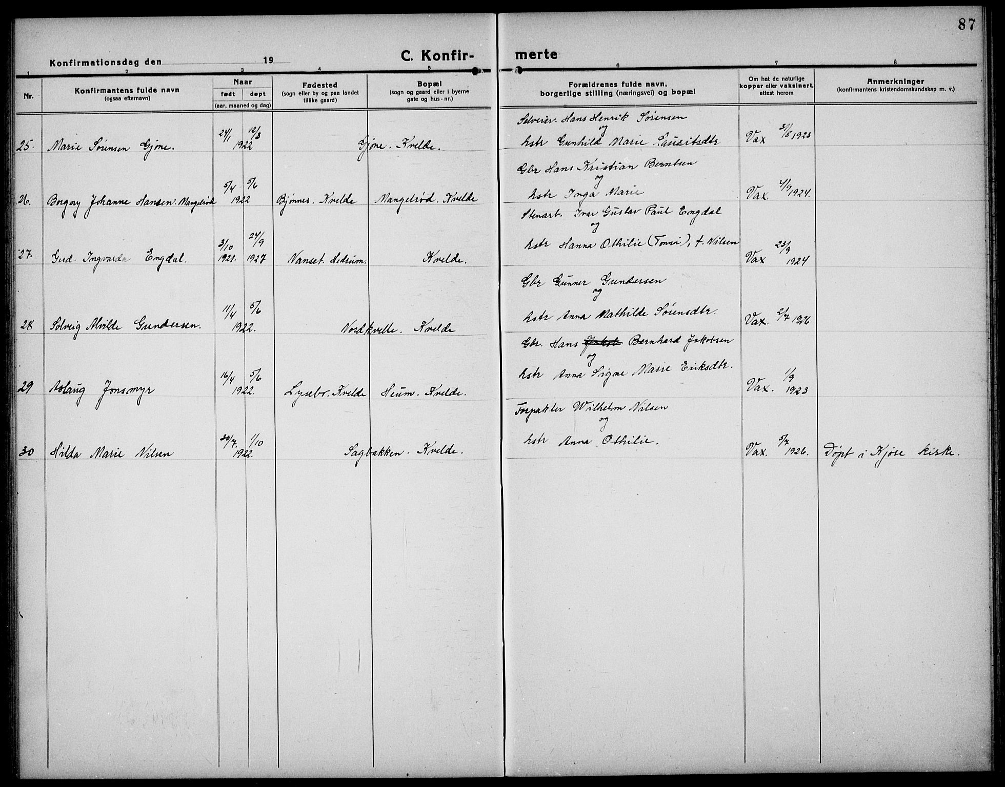 Hedrum kirkebøker, AV/SAKO-A-344/G/Gb/L0002: Parish register (copy) no. II 2, 1921-1936, p. 87