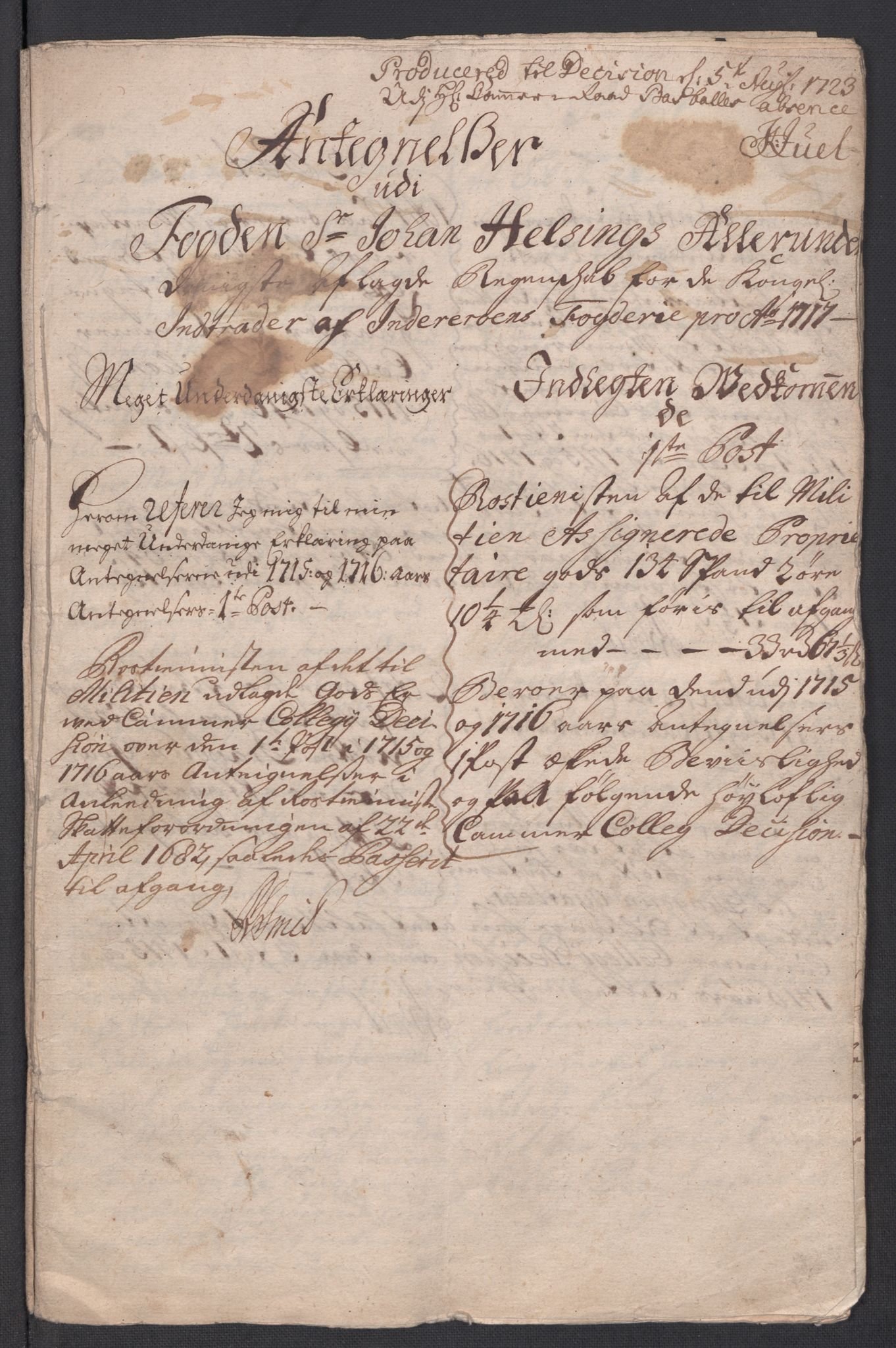 Rentekammeret inntil 1814, Reviderte regnskaper, Fogderegnskap, AV/RA-EA-4092/R63/L4325: Fogderegnskap Inderøy, 1717, p. 348