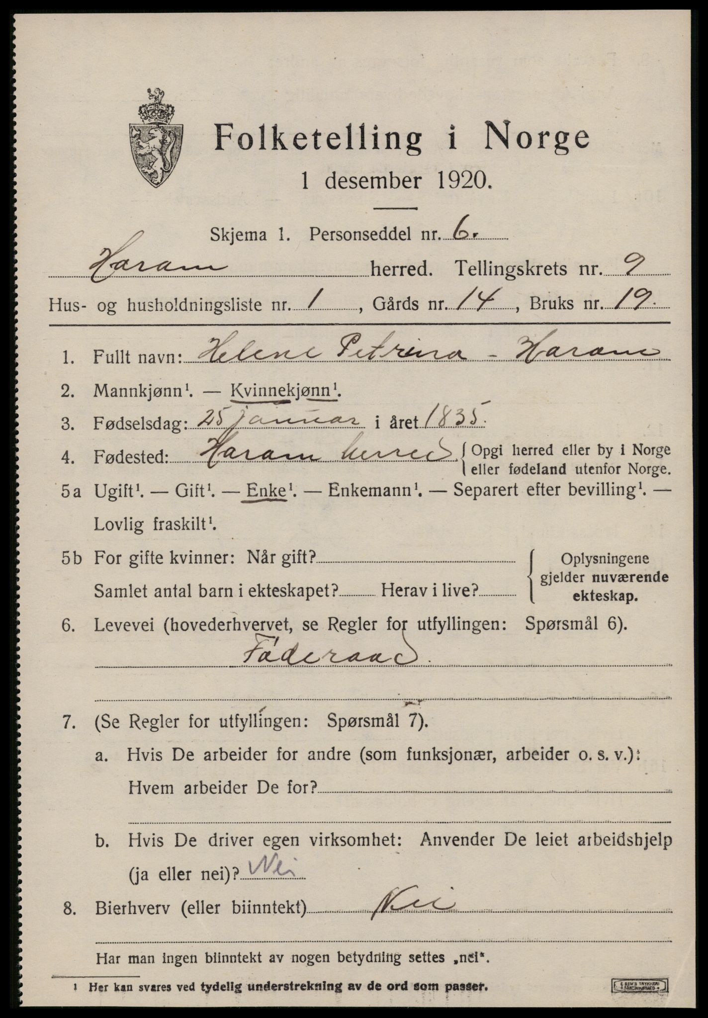 SAT, 1920 census for Haram, 1920, p. 5057