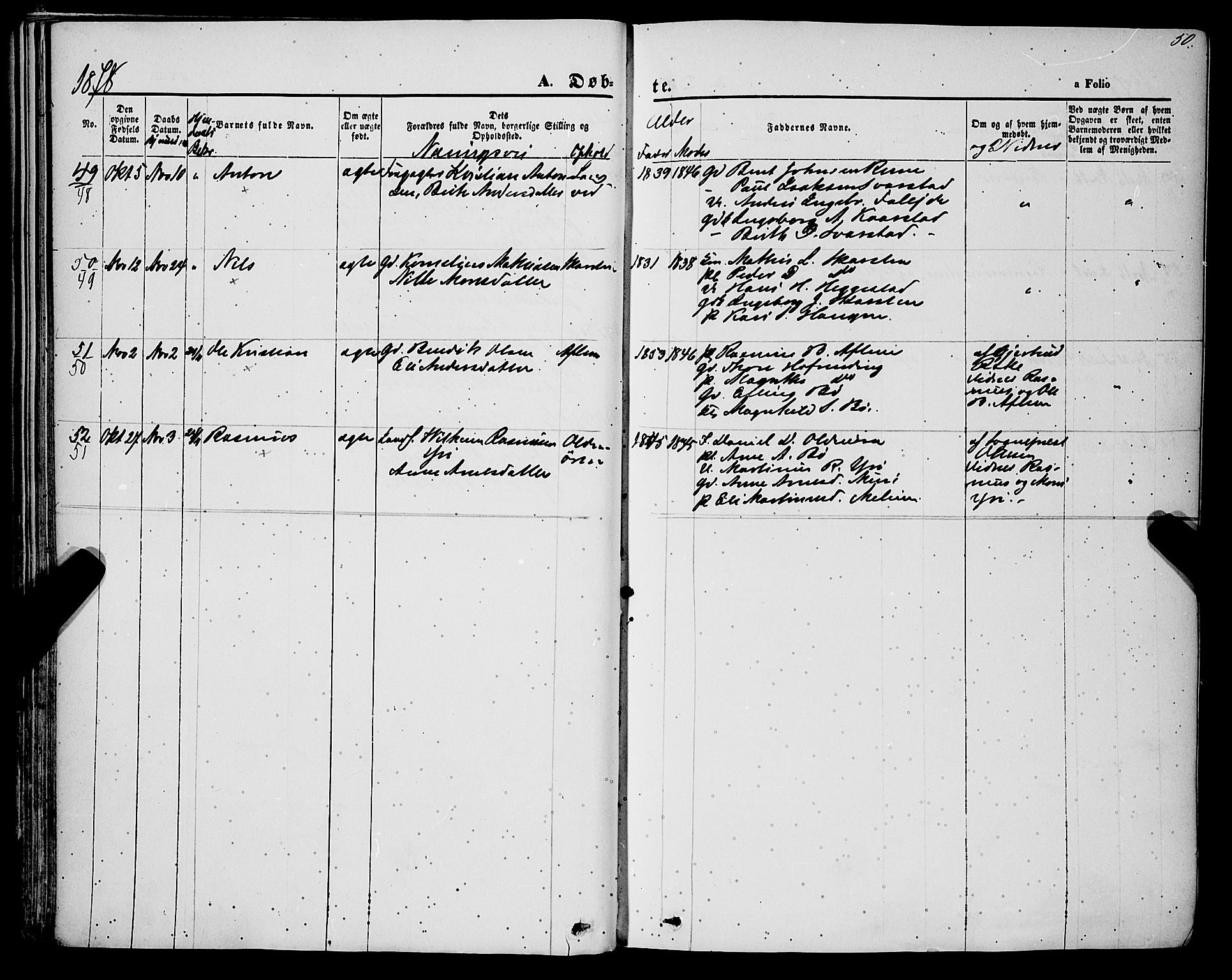 Innvik sokneprestembete, AV/SAB-A-80501: Parish register (official) no. A 6, 1865-1878, p. 50