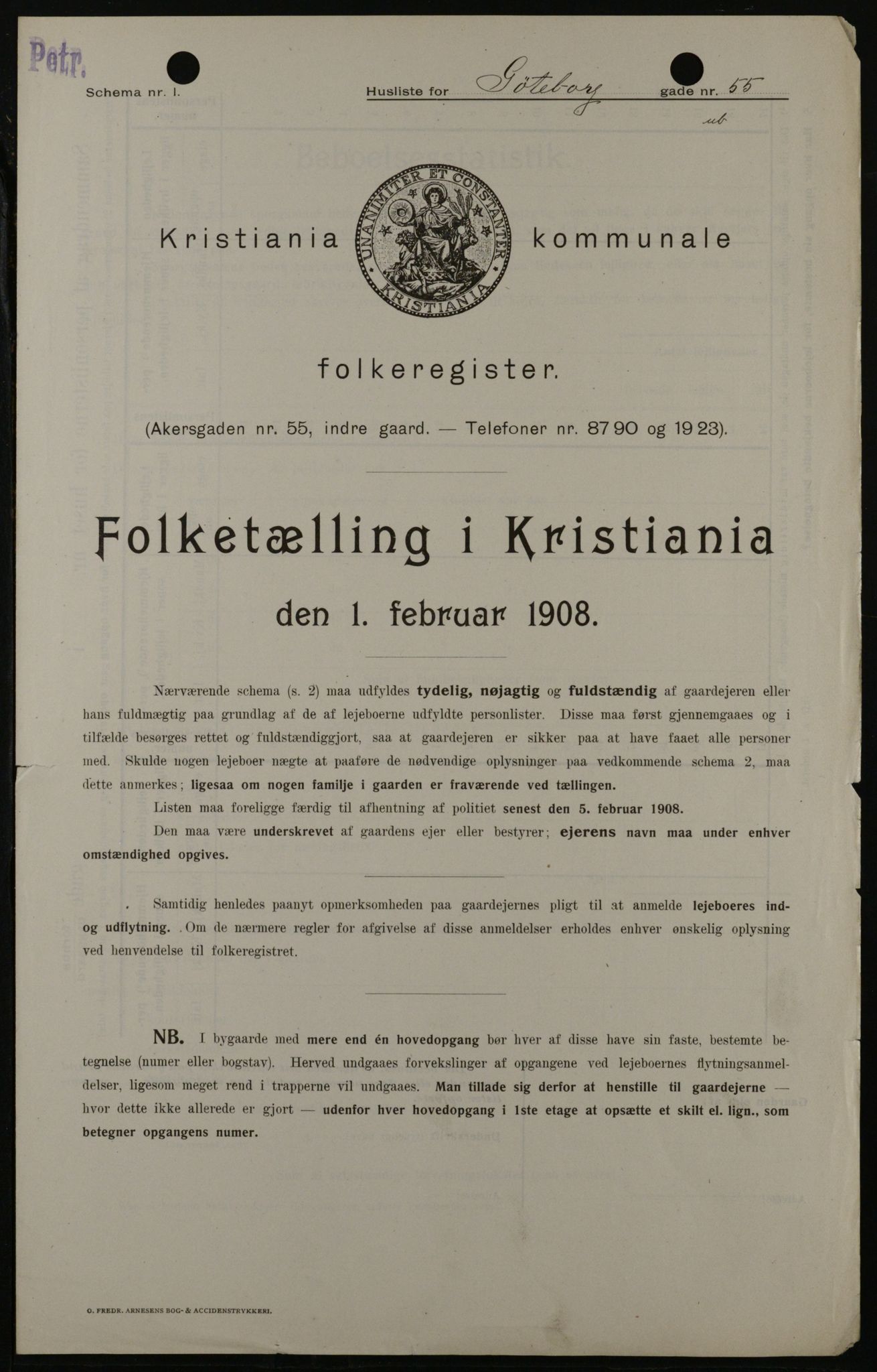 OBA, Municipal Census 1908 for Kristiania, 1908, p. 30098